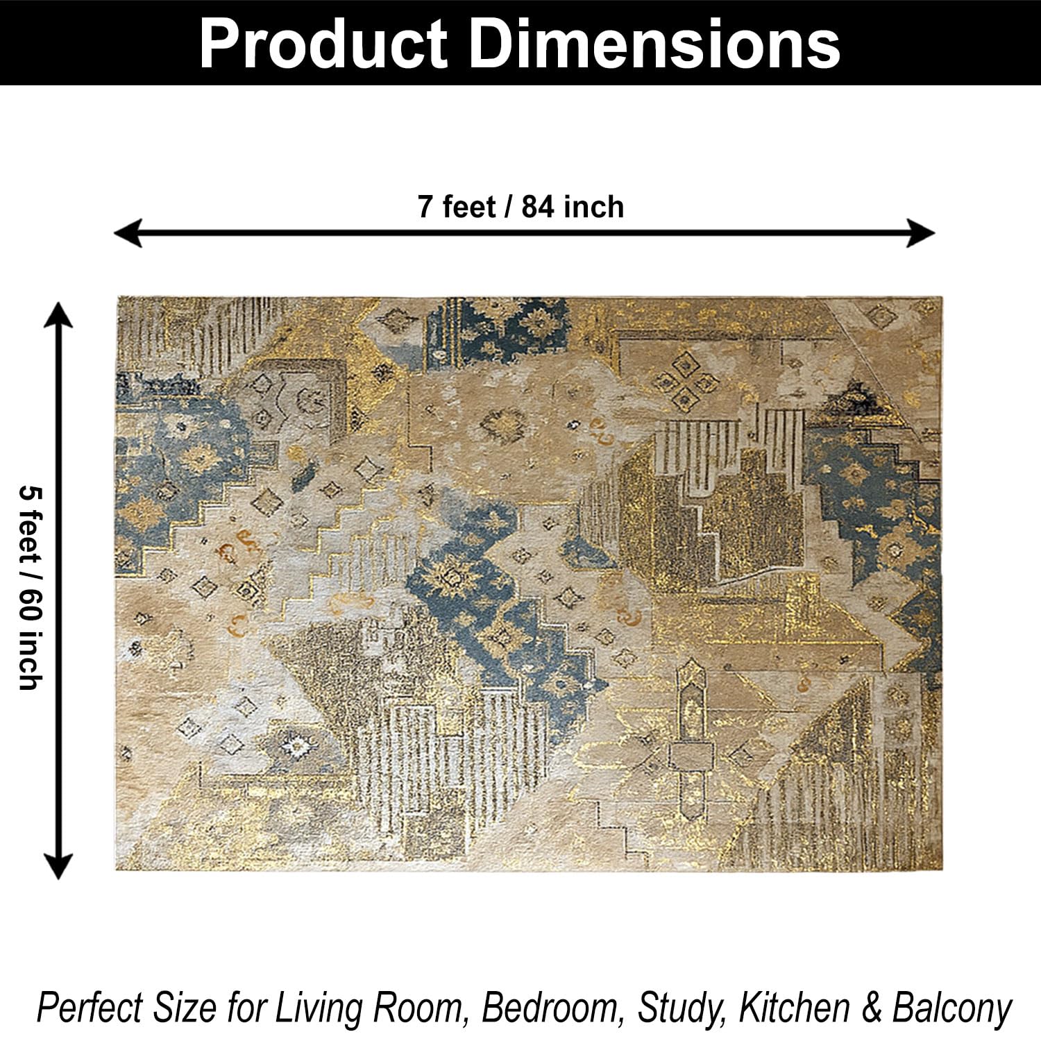 Polyester Abstract Carpet Anti Skid  (5x7 Feet, Multicolor)