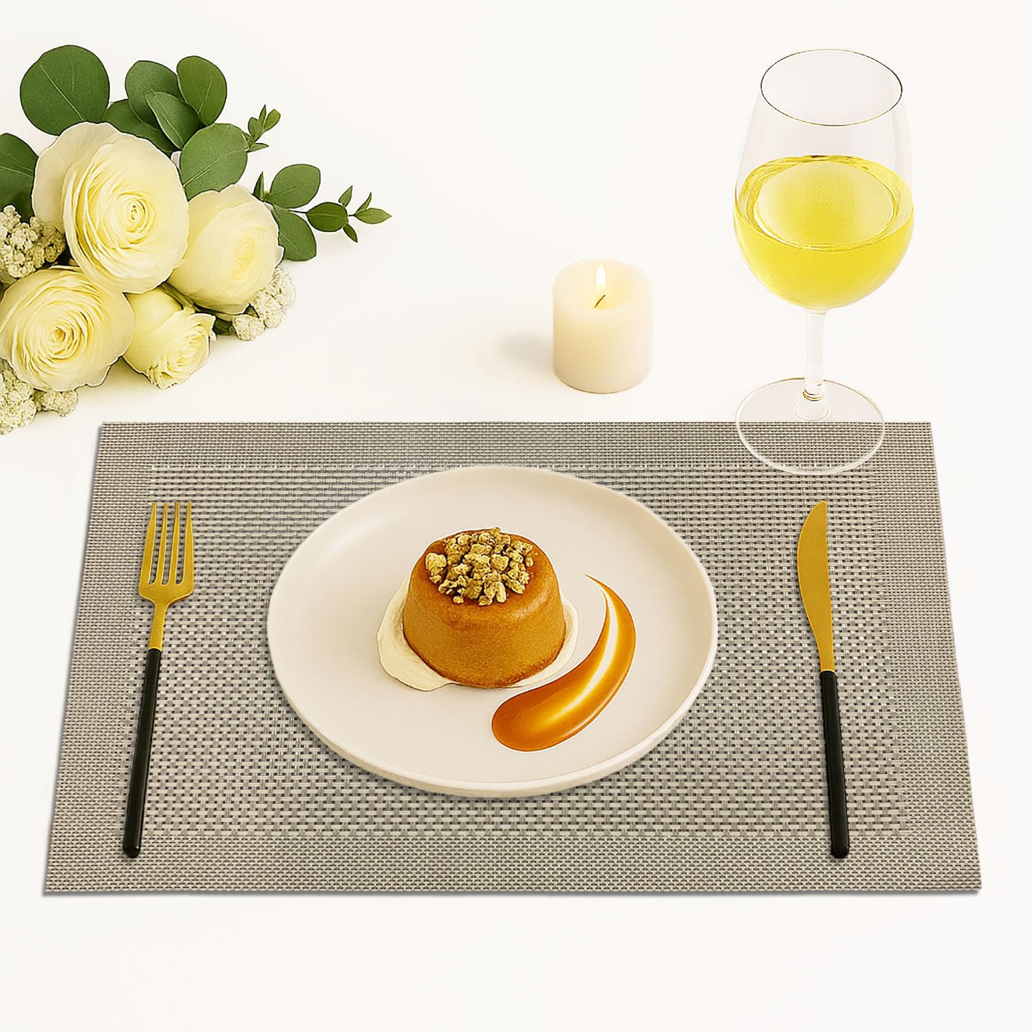 Dining Table Placemat Set of 4 (30x45 CM Golden)