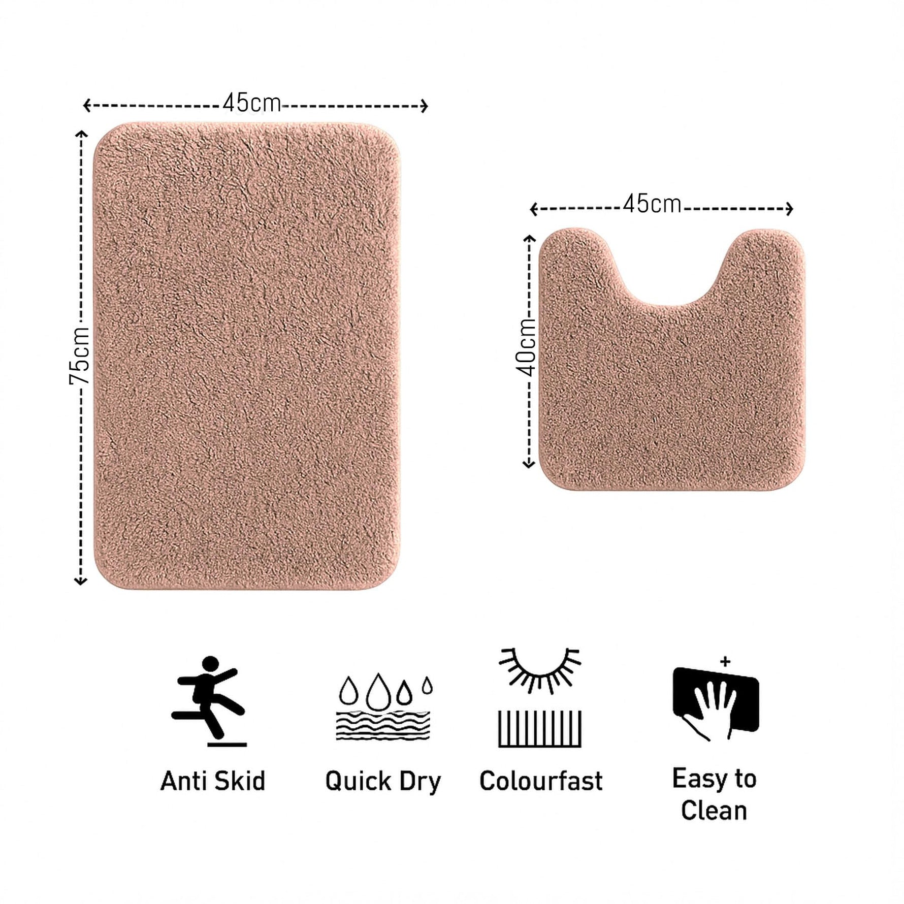 Polyester Contour Bath Mat Set (Pastel Peach , 45x 75 cm & 40x45)