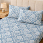 Double Bedsheet with 2 Pillow Covers Premium 240 TC 100% Cotton Feel ( King Size Blue 108x108 inch )