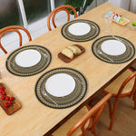 LUXE HOME INTERNATIONAL PVC Vinyl Metallic Table Round Placemats for Dining Table Mandala Black, Heat Resistant & Waterproof | Easy to Clean Decorative Dining Mats - (Set of 4) STSWY0077