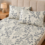 Double Bedsheet with 2 Pillow Covers 220 TC 100% Cotton Feel ( King Size Grey &White 90x100 inch )