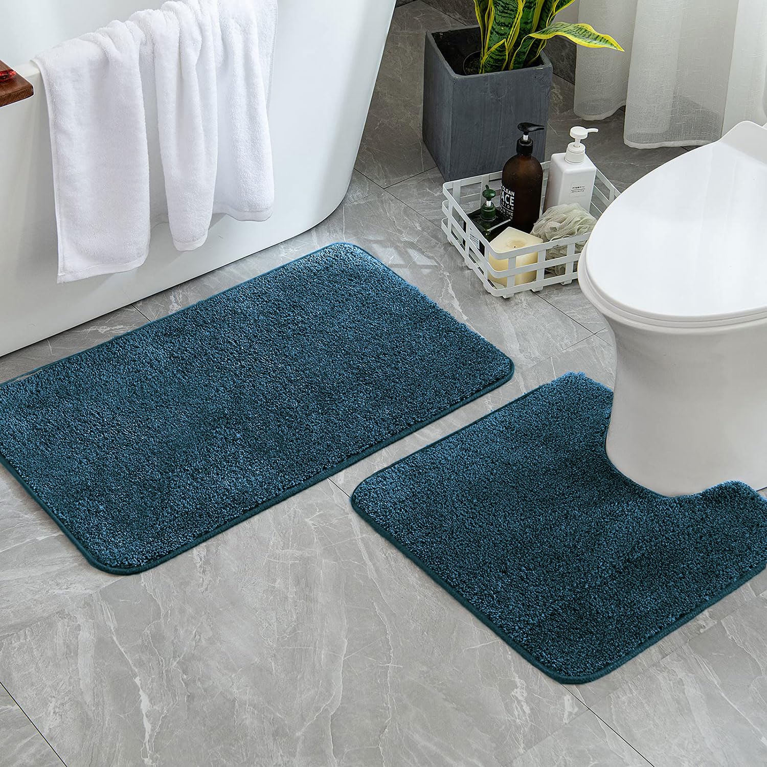 Newman Polyester Contour Bath Mat Set of 2 (Teal 45x75 cm & 40x45)