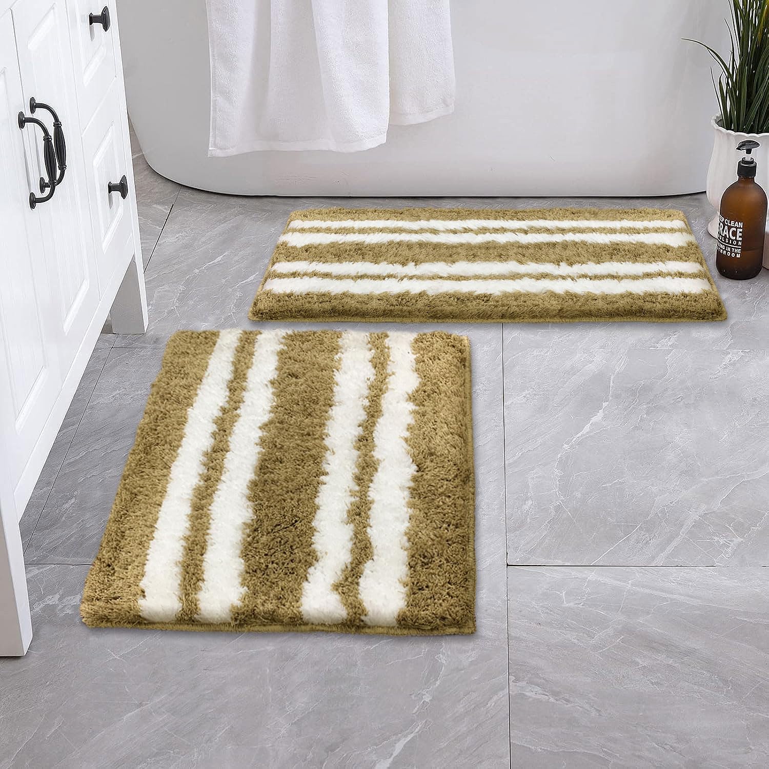 Florida Bath Mat 2200 GSM Pack of 2 (38x58 cm ,Gold)