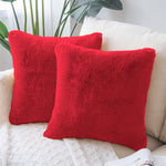 Cushion Cover Duble Side Rabbit Fur Set of 2(16 x 16 inch , Maroon)