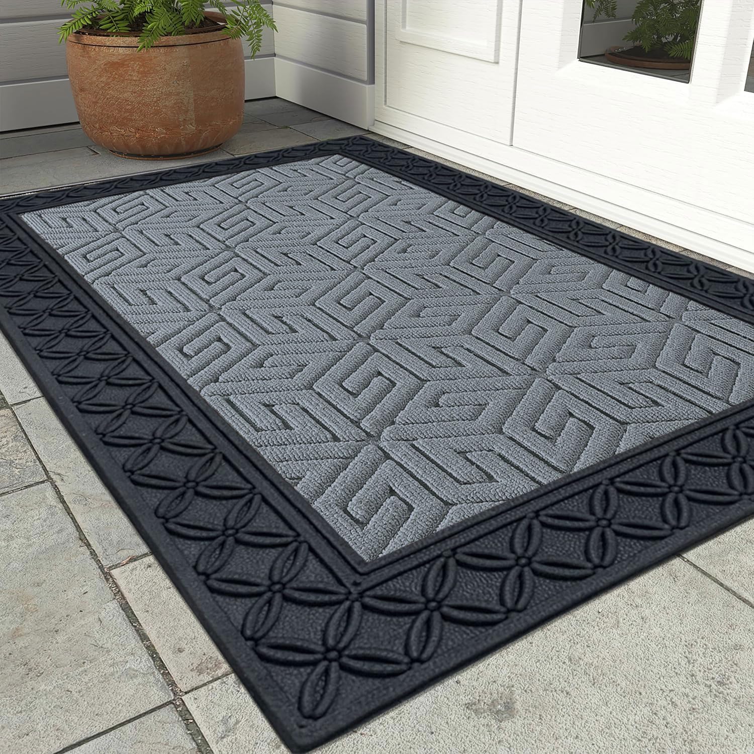 Rubber Coir Door Mat Anti Slip (Silver, 45cm x 75cm)