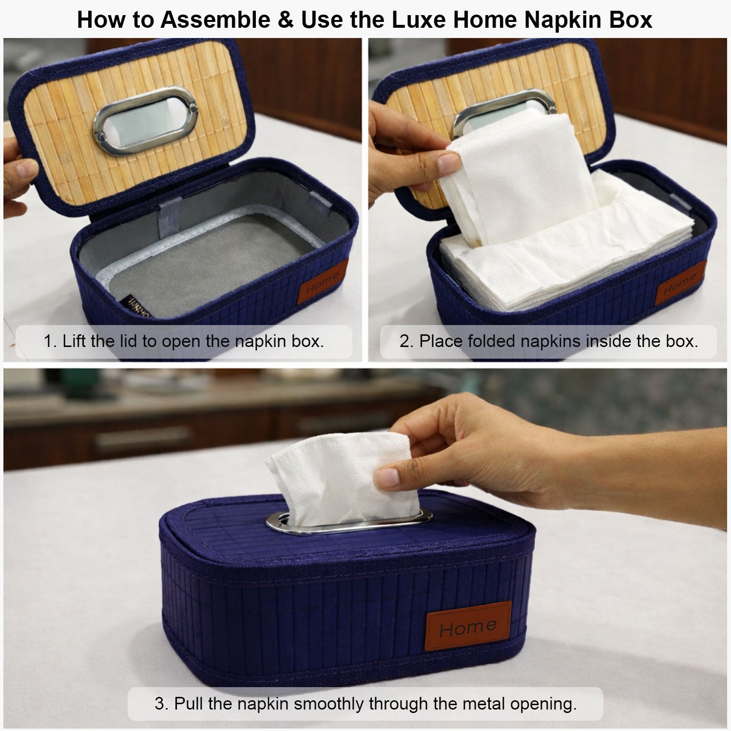 Bamboo Napkin Box Tissue Holder ( Blue, 24x14x9 cm )
