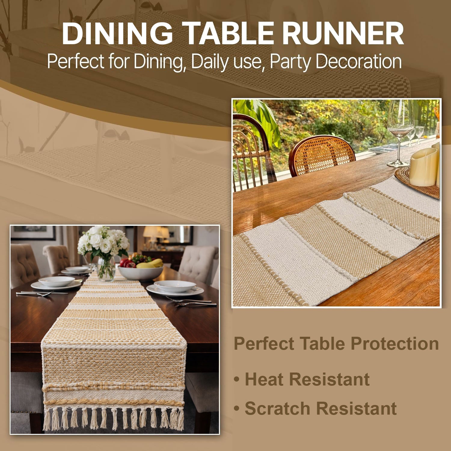 Table Runner with Tassels - Cotton 13.5 x 77 Inch, Rustica