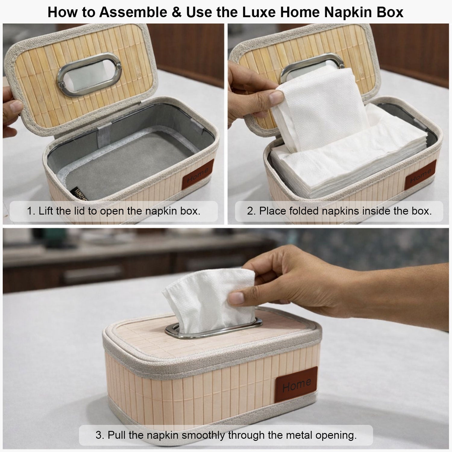 Bamboo Napkin Box Tissue Holder ( Cream, 24x14x9 cm )