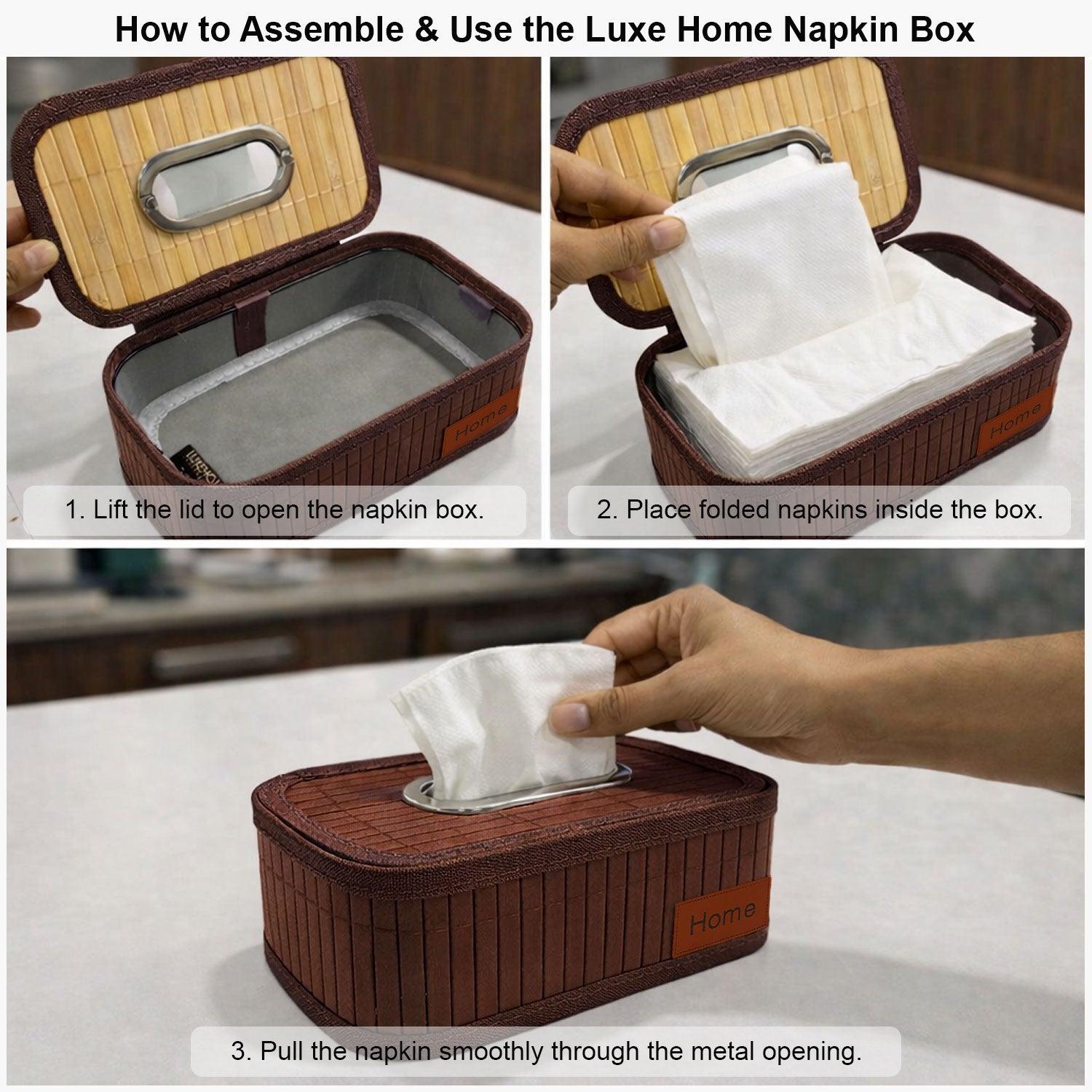 Bamboo Napkin Box Tissue Holder ( Brown, 24x14x9 cm )
