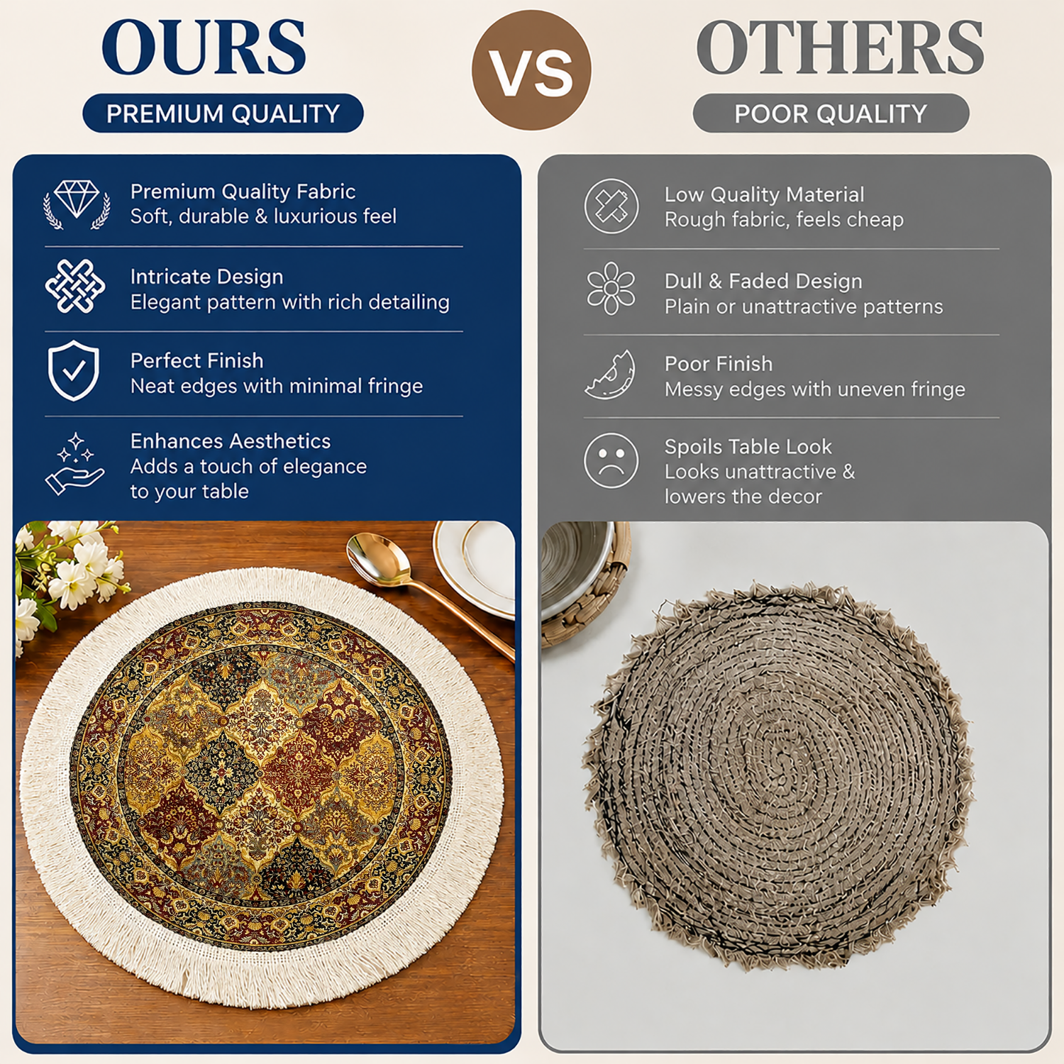 Sapphire Medallion Dining Table Mats ( 36x36cm, Multicolor, Set Of 2 )