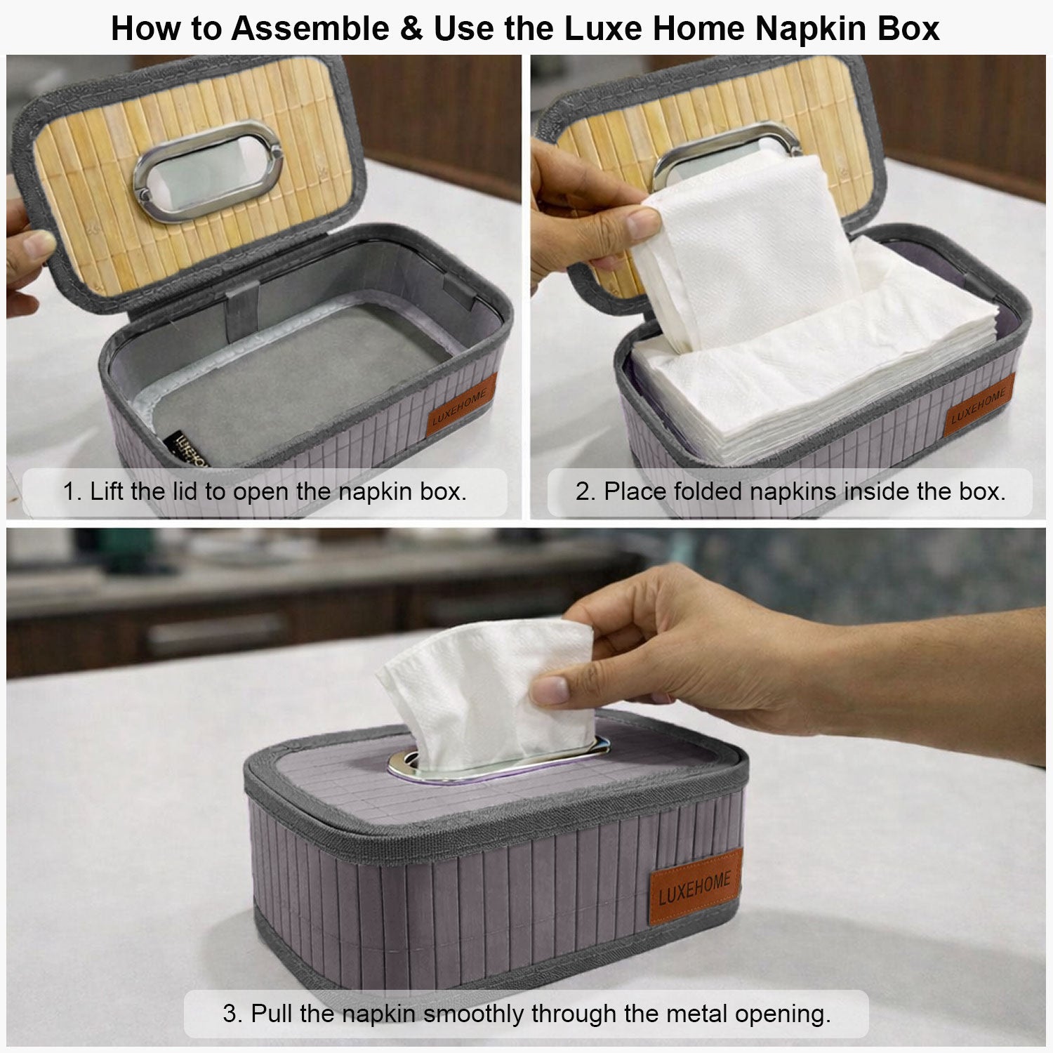 Bamboo Napkin Box Tissue Holder ( Light Purple, 24x14x9 cm )