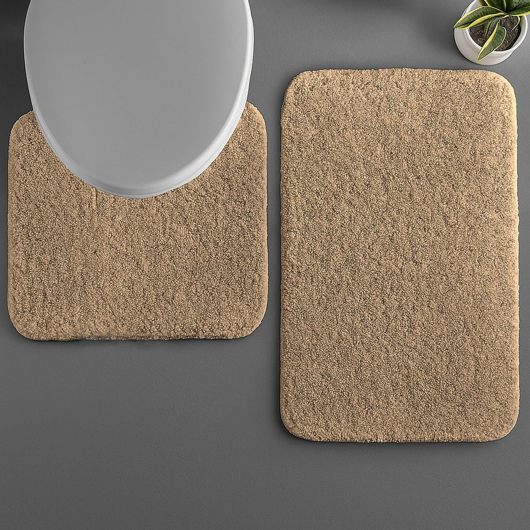 Polyester Contour Bath Mat Set (Gold , 45x 75 cm & 40x45)