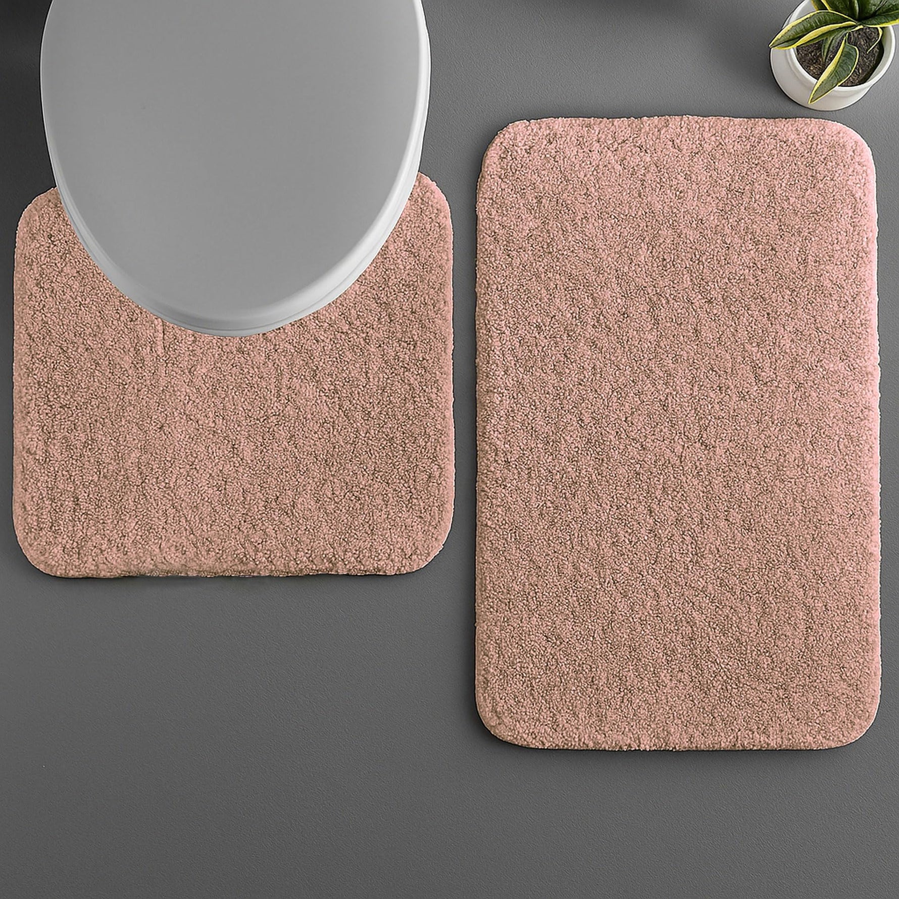 Polyester Contour Bath Mat Set (Pastel Peach , 45x 75 cm & 40x45)