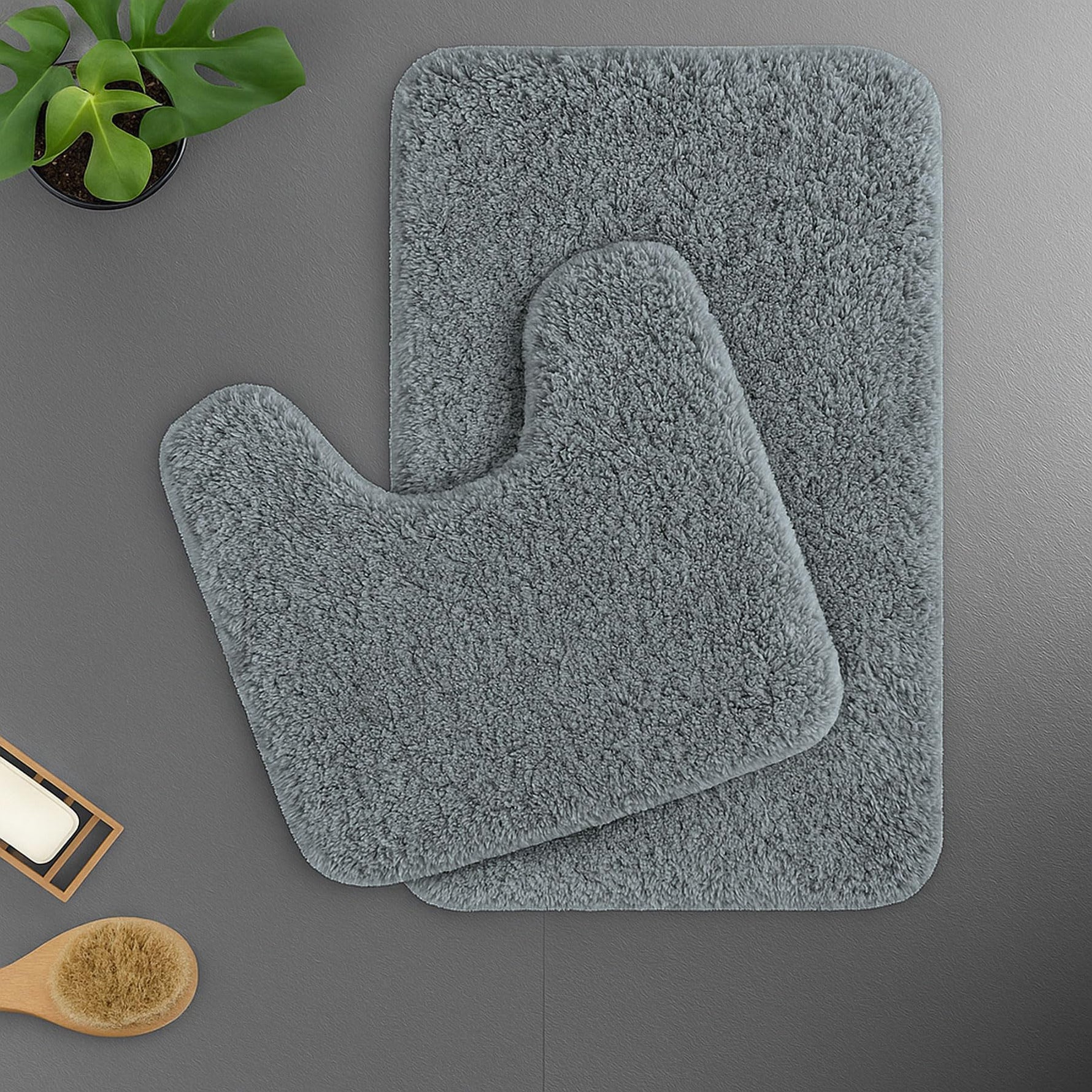 Polyester Contour Bath Mat Set (Grey , 45x 75 cm & 40x45)