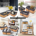 Storage Basket Stripe Bamboo Box Eco-Friendly Pack of 2(Beige, 30x20x12 cm)