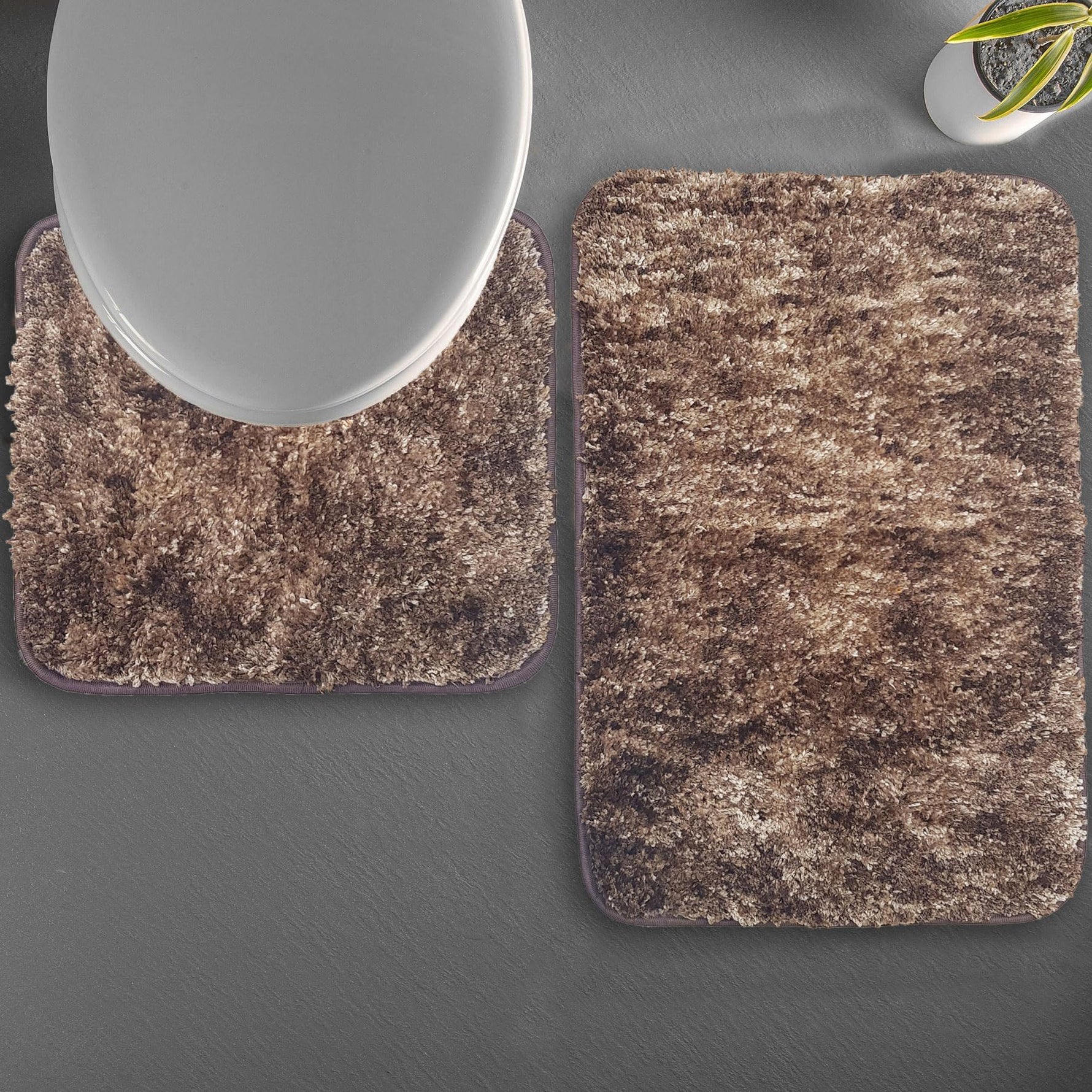Hawaii Contour Rugs for Bathroom Set of 2(Rock brown, 45 x 75 Cm)