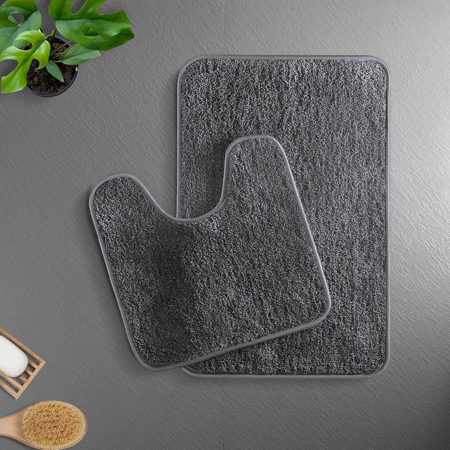 Newman Polyester Contour Bath Mat Set of 2 (Grey 45x75 cm & 40x45)