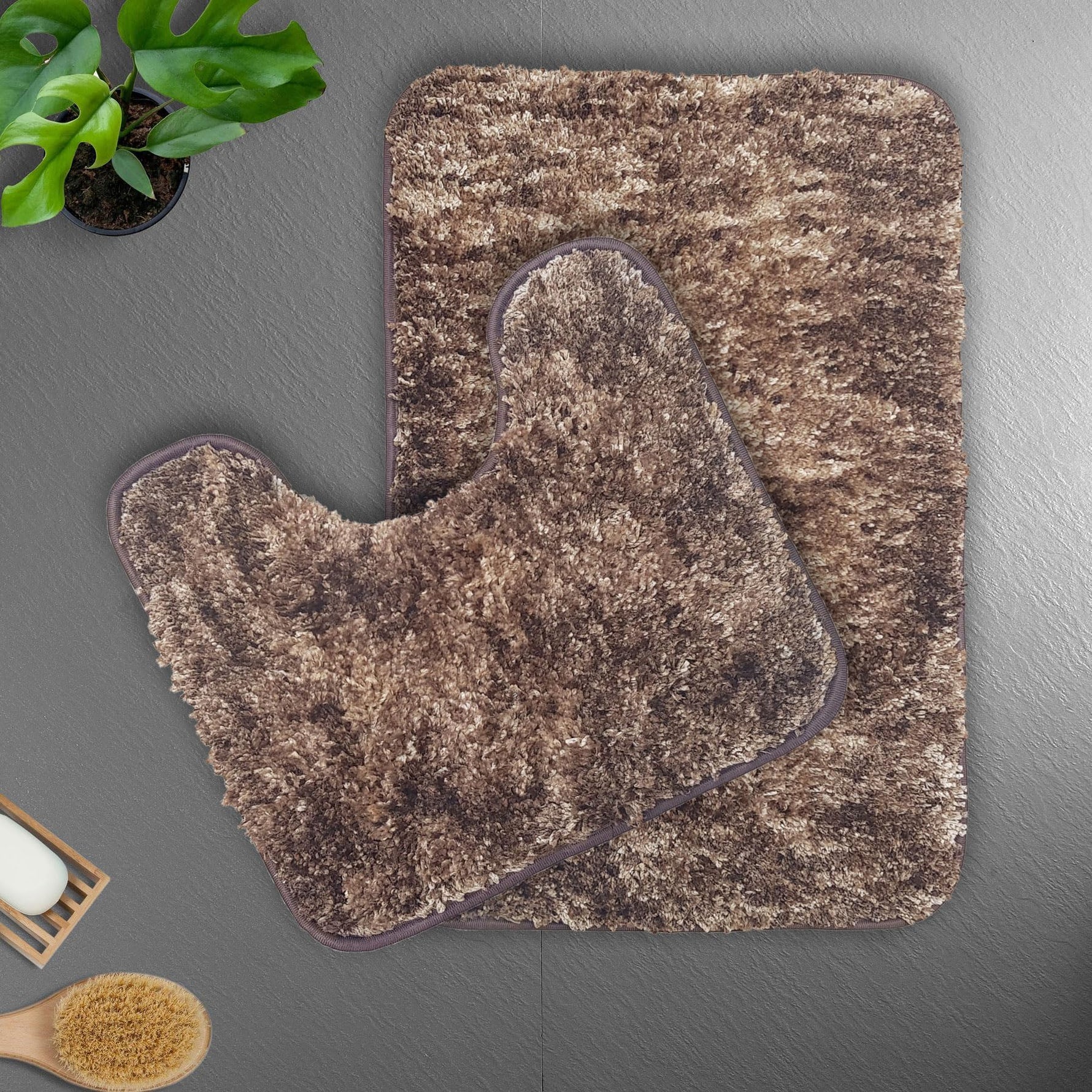 Hawaii Contour Rugs for Bathroom Set of 2(Rock brown, 45 x 75 Cm)
