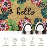 Coir Doormat for Home Entrance (Hello Floral Print Design ,71x45 cm)