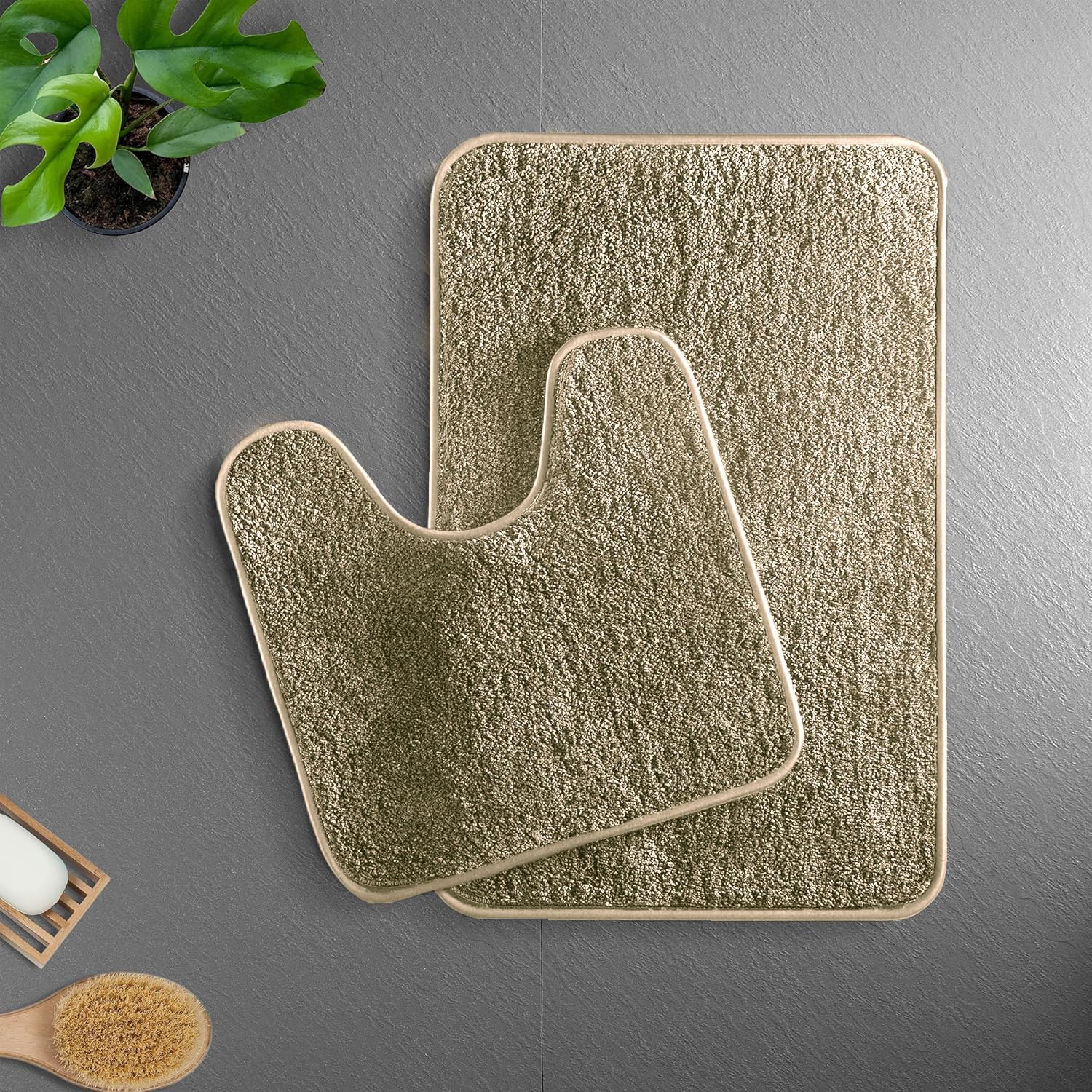 Newman Polyester Contour Bath Mat Set of 2 (Anti Gold 45x75 cm & 40x45)