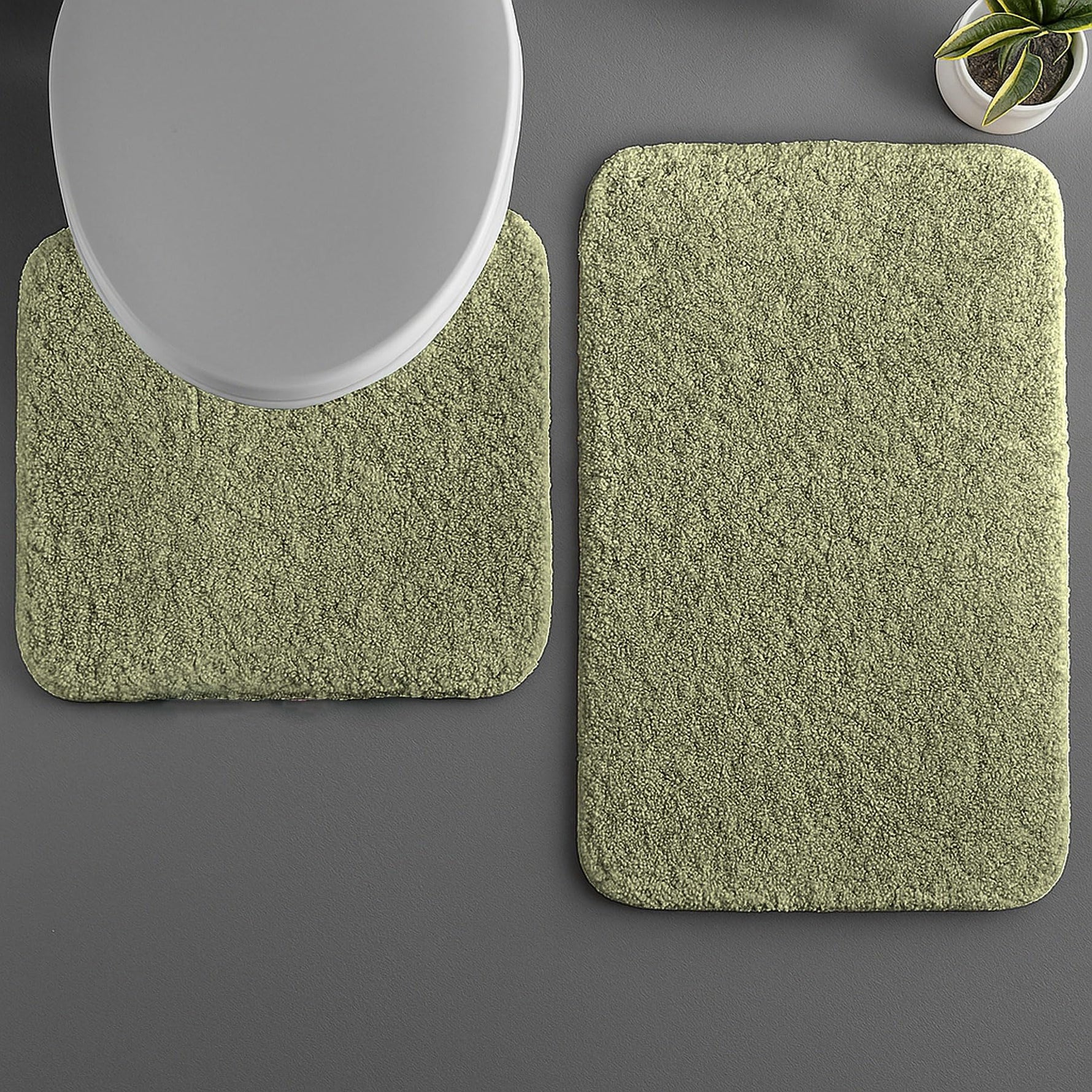 Polyester Contour Bath Mat Set (Pista , 45x 75 cm & 40x45)