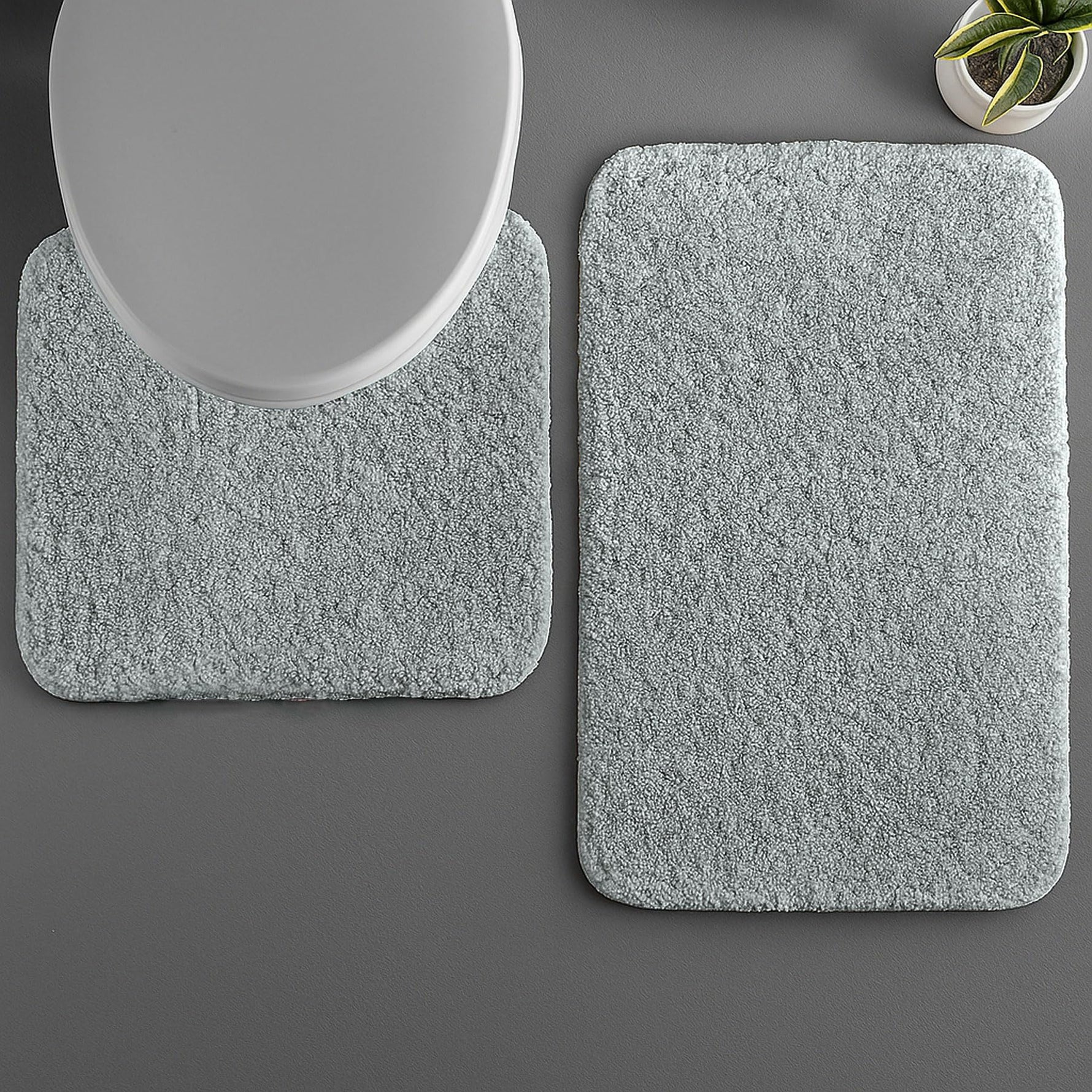 Polyester Contour Bath Mat Set (Silver , 45x 75 cm & 40x45)