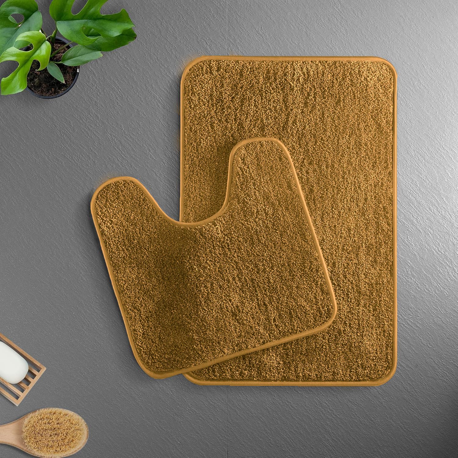 Newman Polyester Contour Bath Mat Set of 2 (Gold 45x75 cm & 40x45)