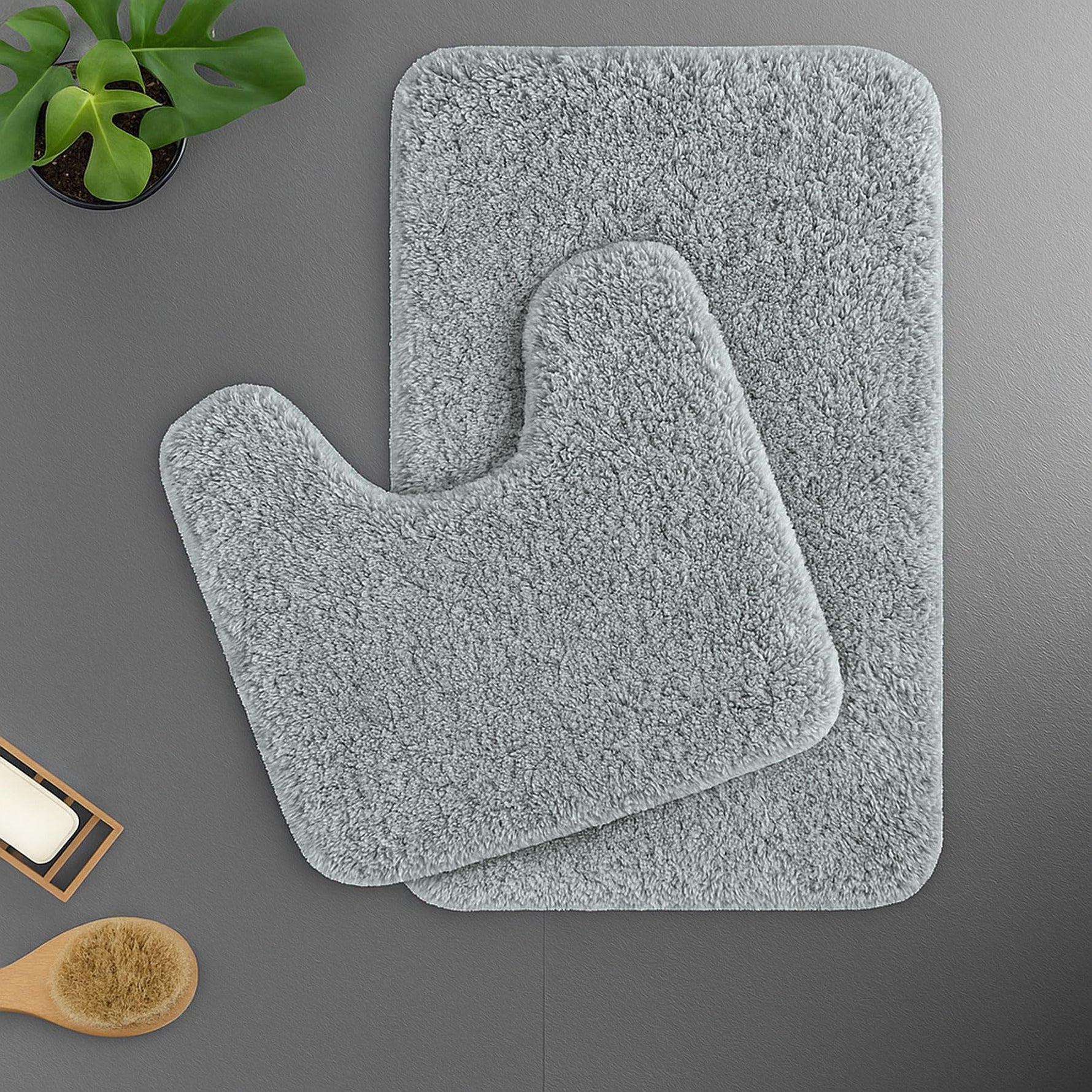 Polyester Contour Bath Mat Set (Silver , 45x 75 cm & 40x45)