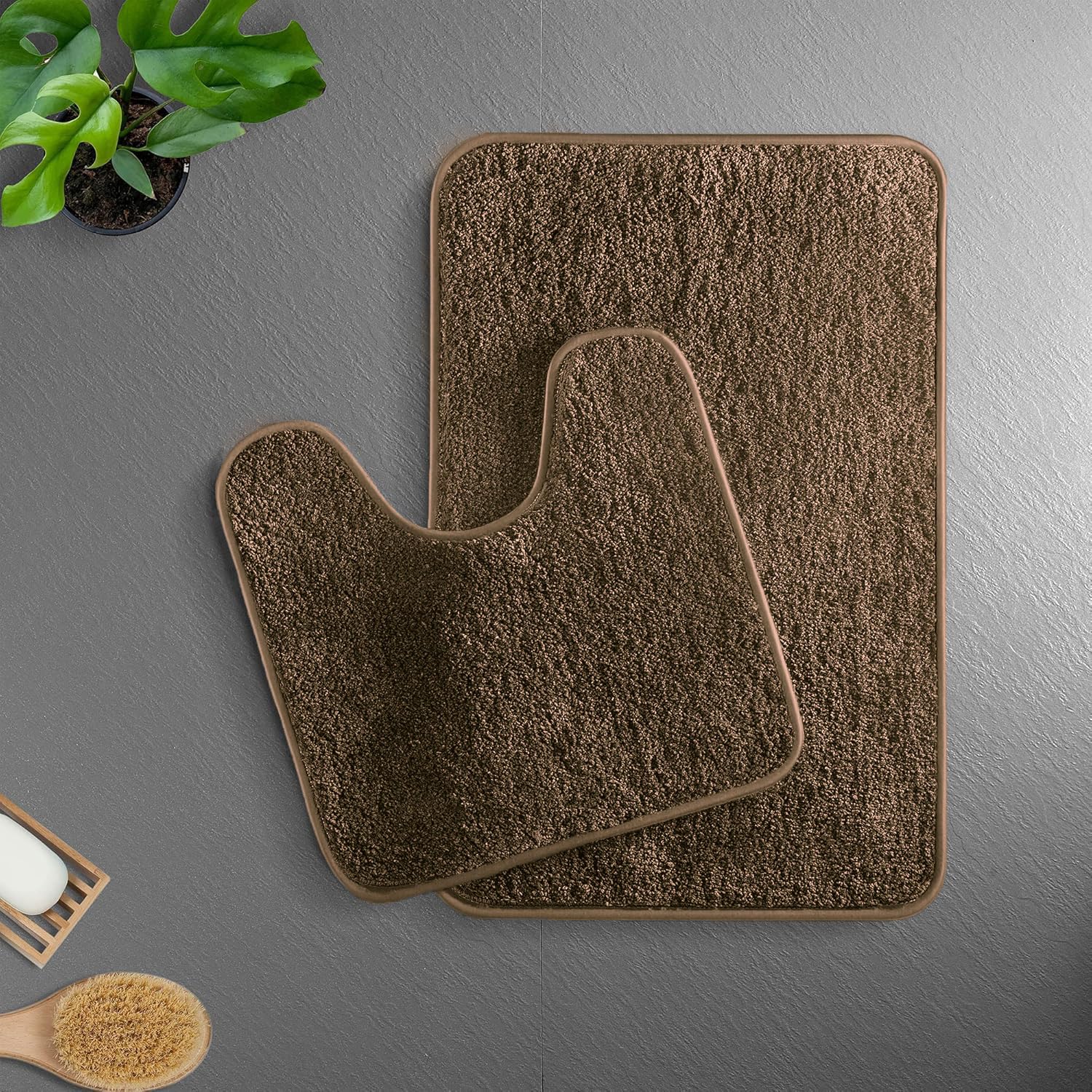 Newman Polyester Contour Bath Mat Set of 2 (Coffee 45x75 cm & 40x45)