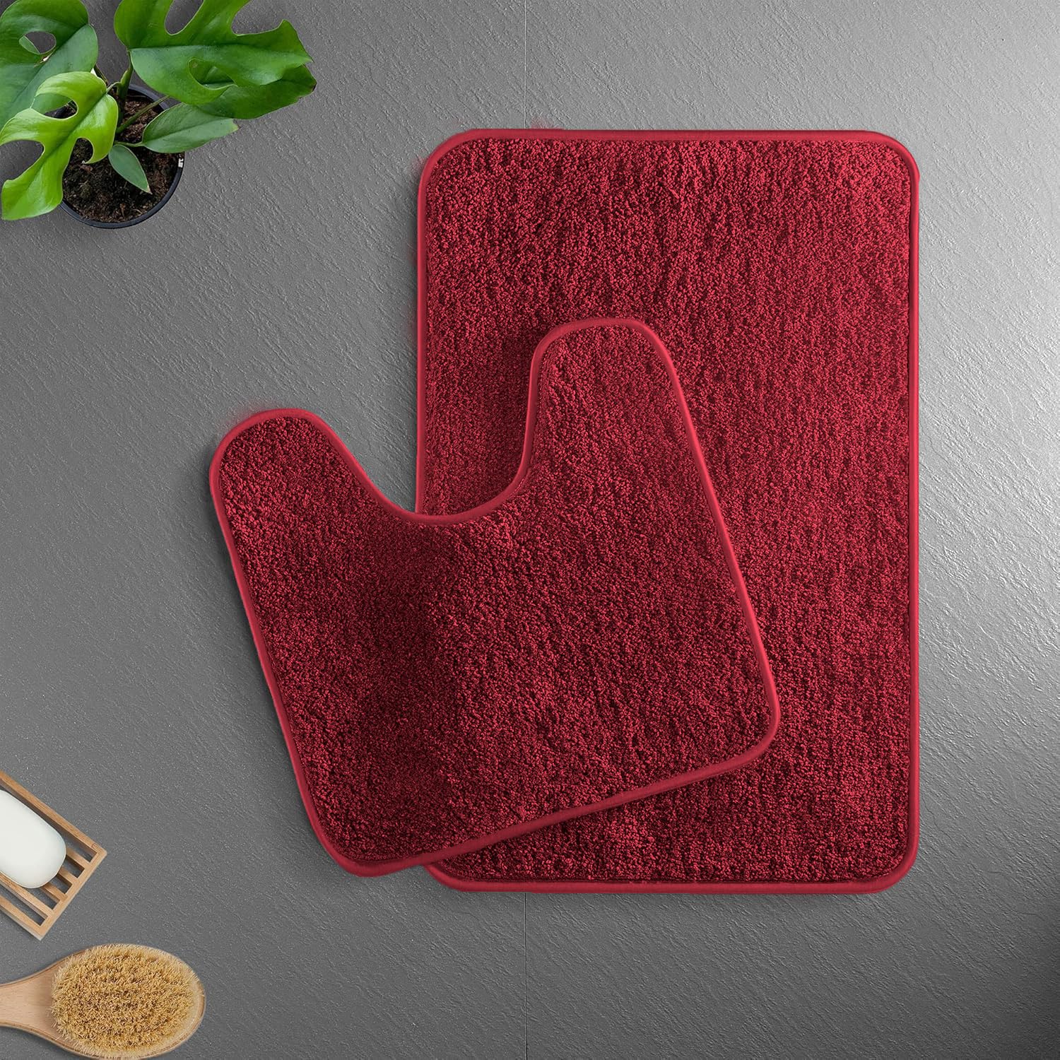 Newman Polyester Contour Bath Mat Set of 2 (Maroon 45x75 cm & 40x45)