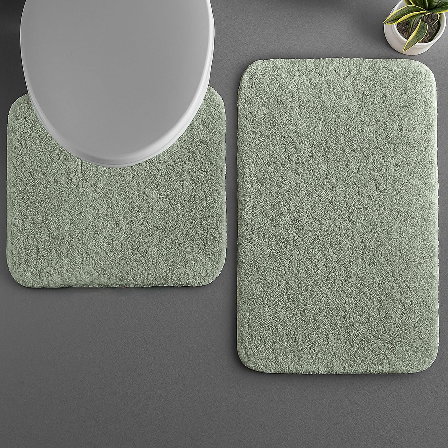 Polyester Contour Bath Mat Set (Pastel Green , 45x 75 cm & 40x45)
