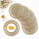 LUXE HOME INTERNATIONAL PVC Vinyl Metallic Table Round Placemats for Dining Table Gold, Heat Resistant & Waterproof | Easy to Clean Decorative Dining Mats - (Set of 6) ST085TJ-3MJ