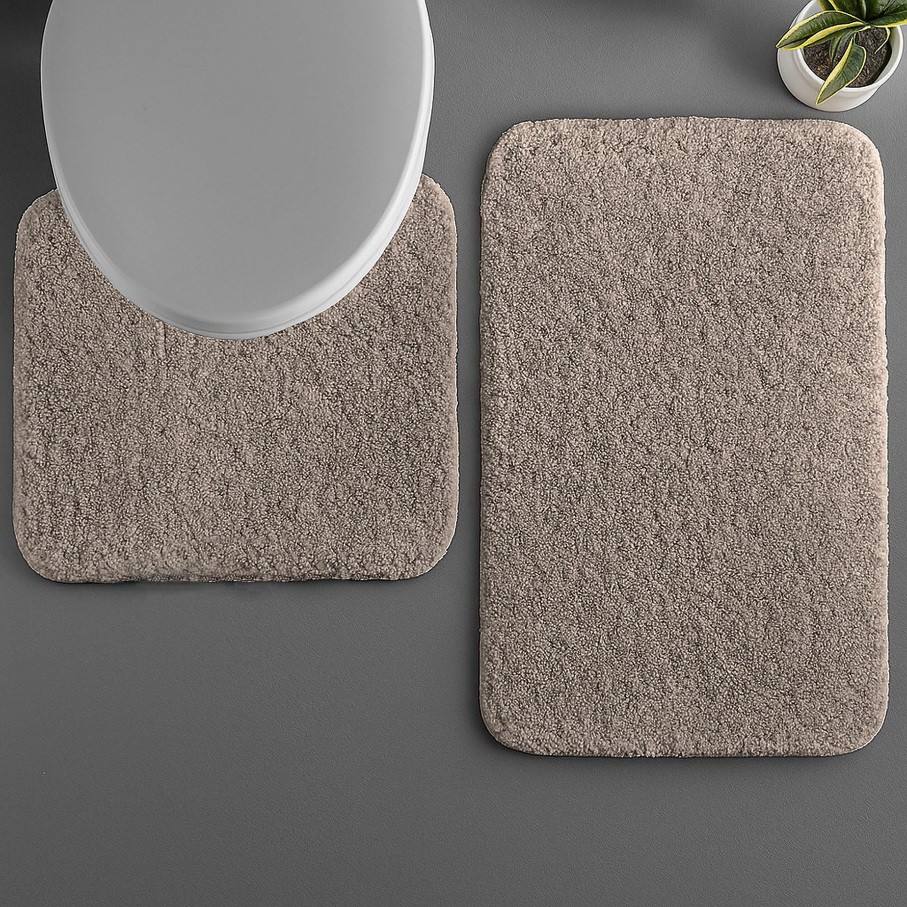 Polyester Contour Bath Mat Set (Taupe  , 45x 75 cm & 40x45)
