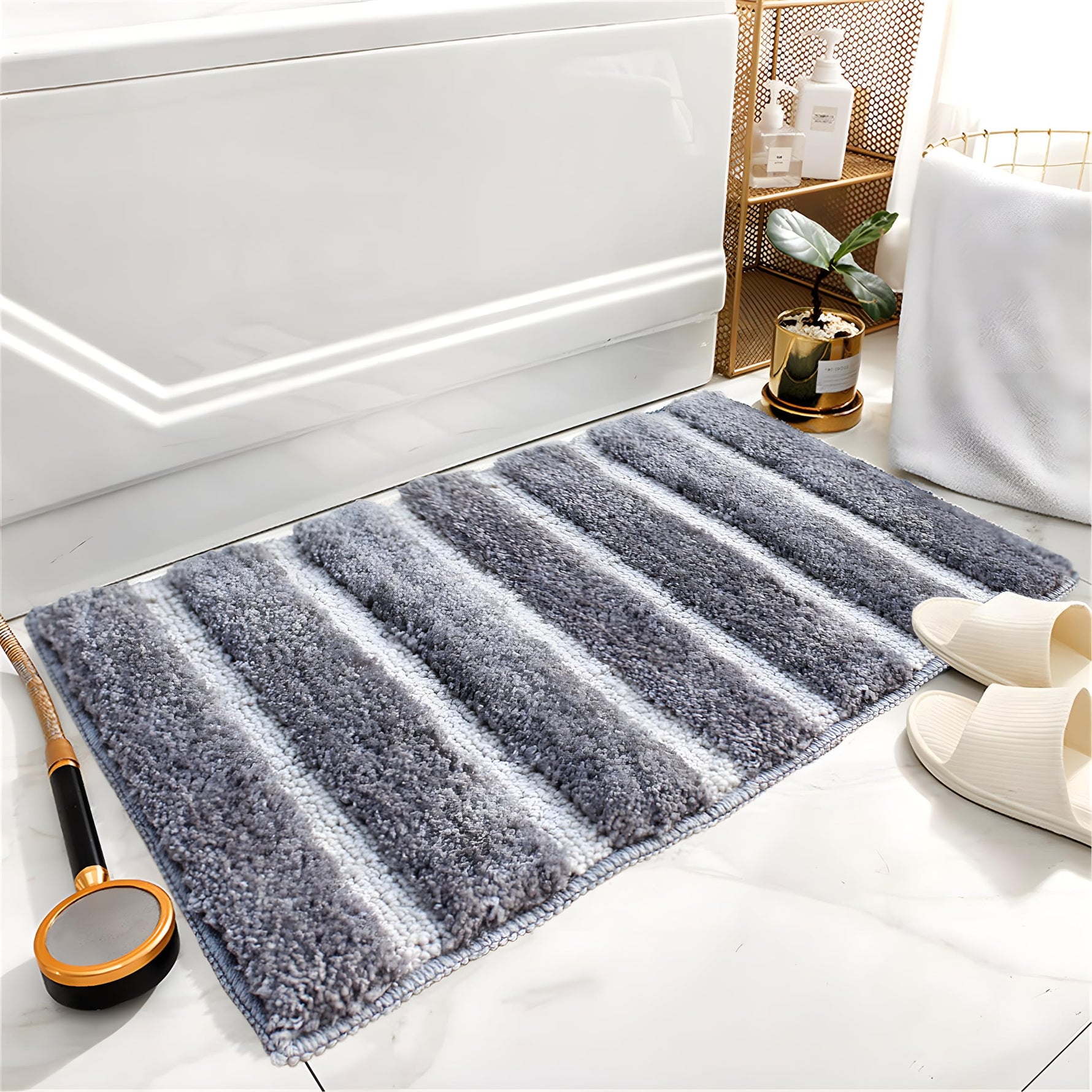 Mexico Bath Mat For Bathroom (38x58 cm, Silver)