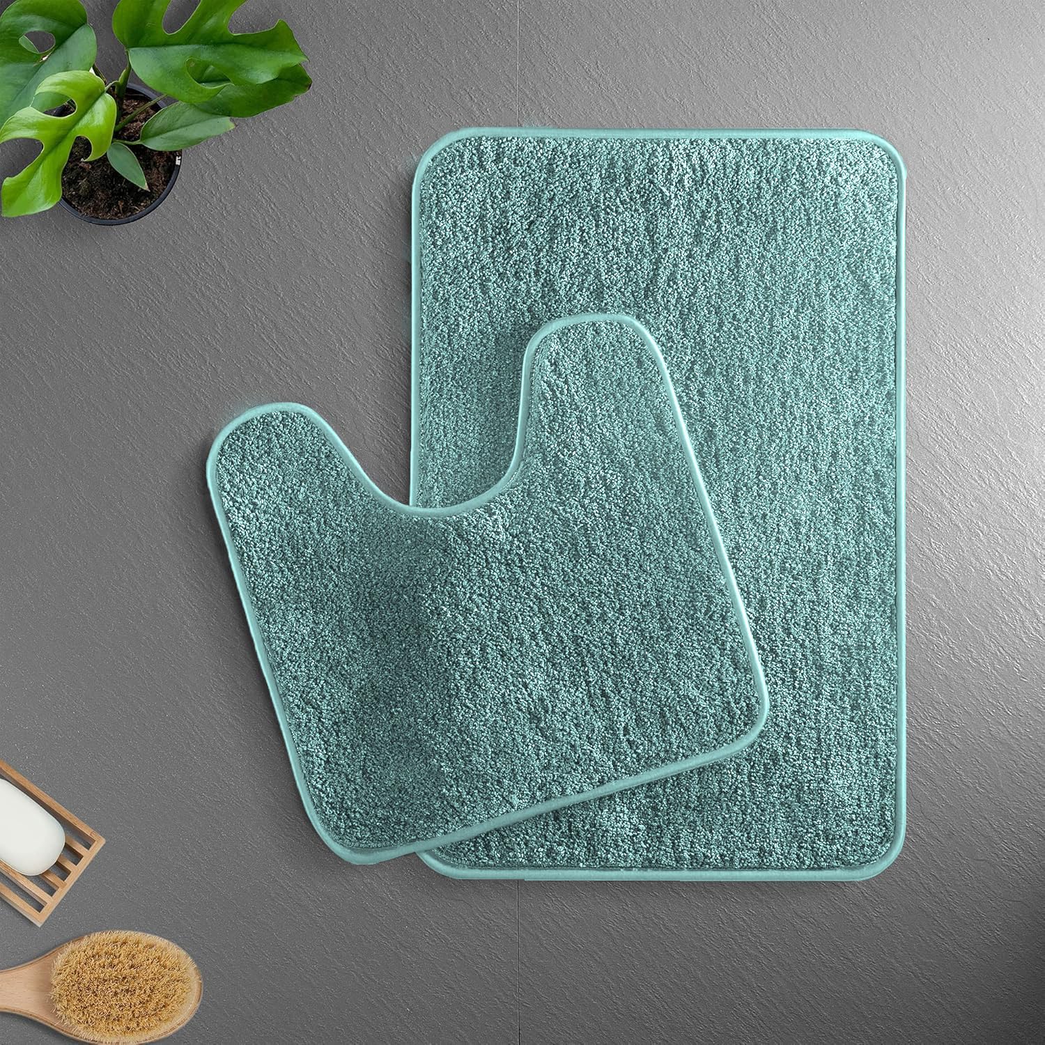 Newman Polyester Contour Bath Mat Set of 2 (Aqua 45x75 cm & 40x45)