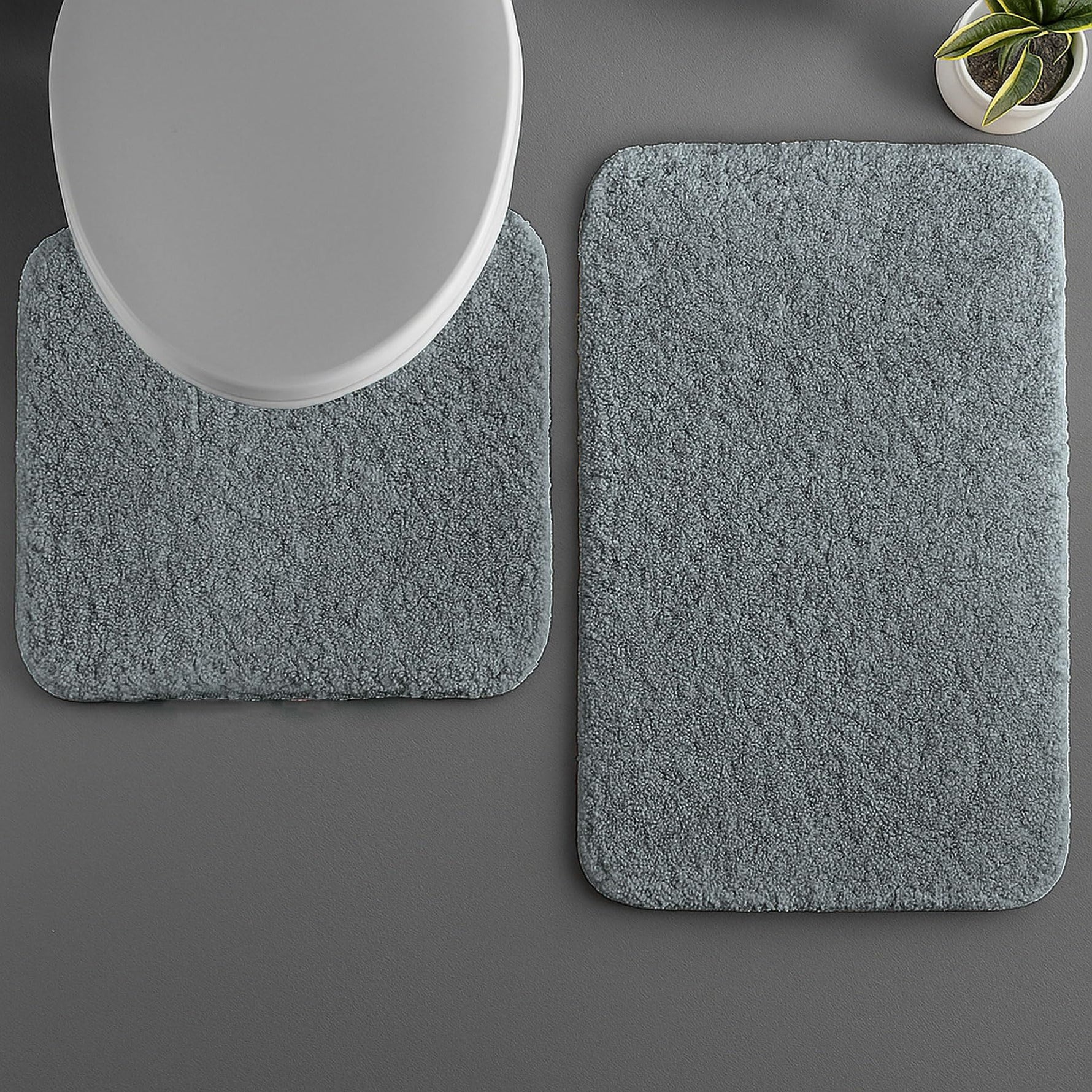 Polyester Contour Bath Mat Set (Grey , 45x 75 cm & 40x45)