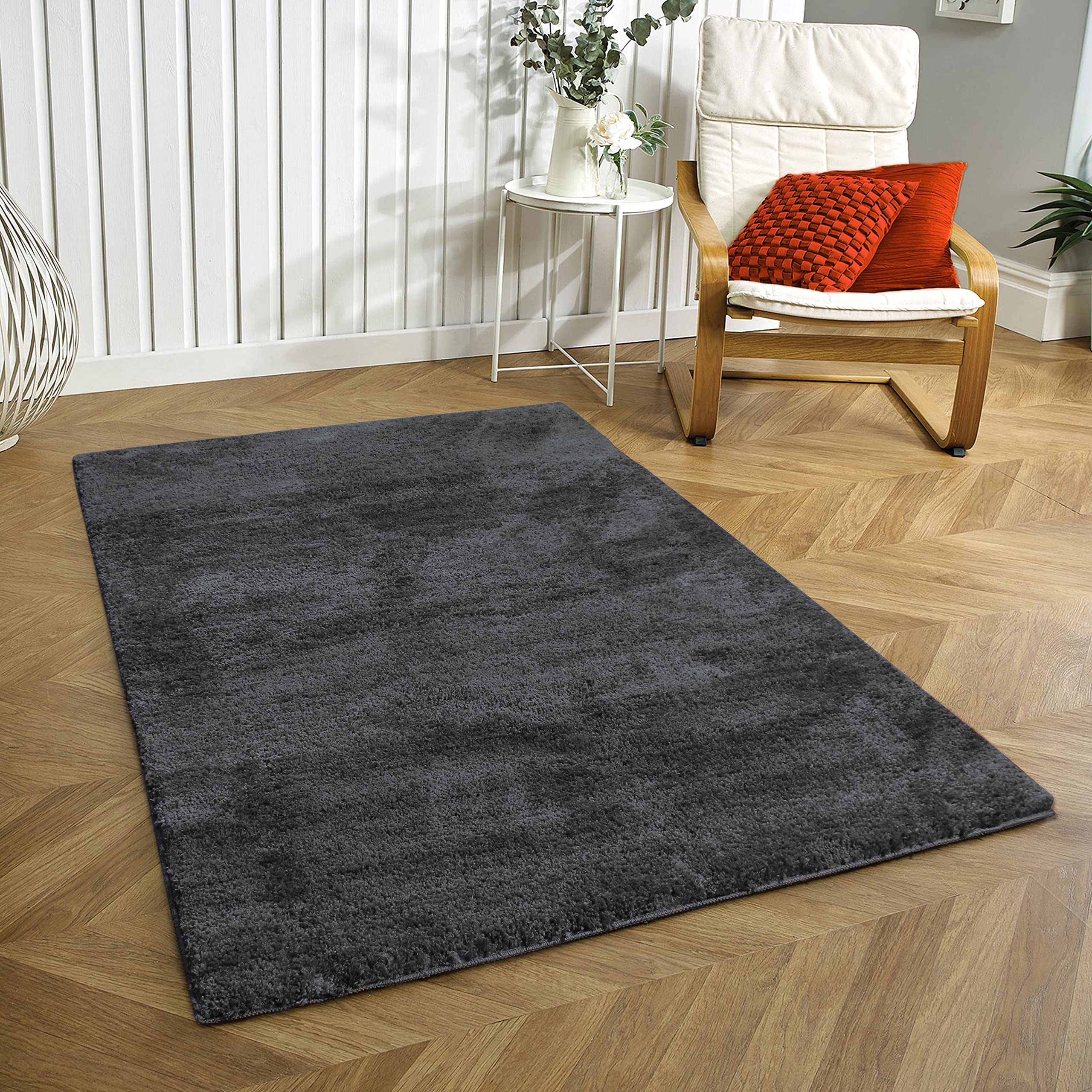 Newman Microfiber Shaggy Carpet for Living Room - 6x7 Feet, Grey