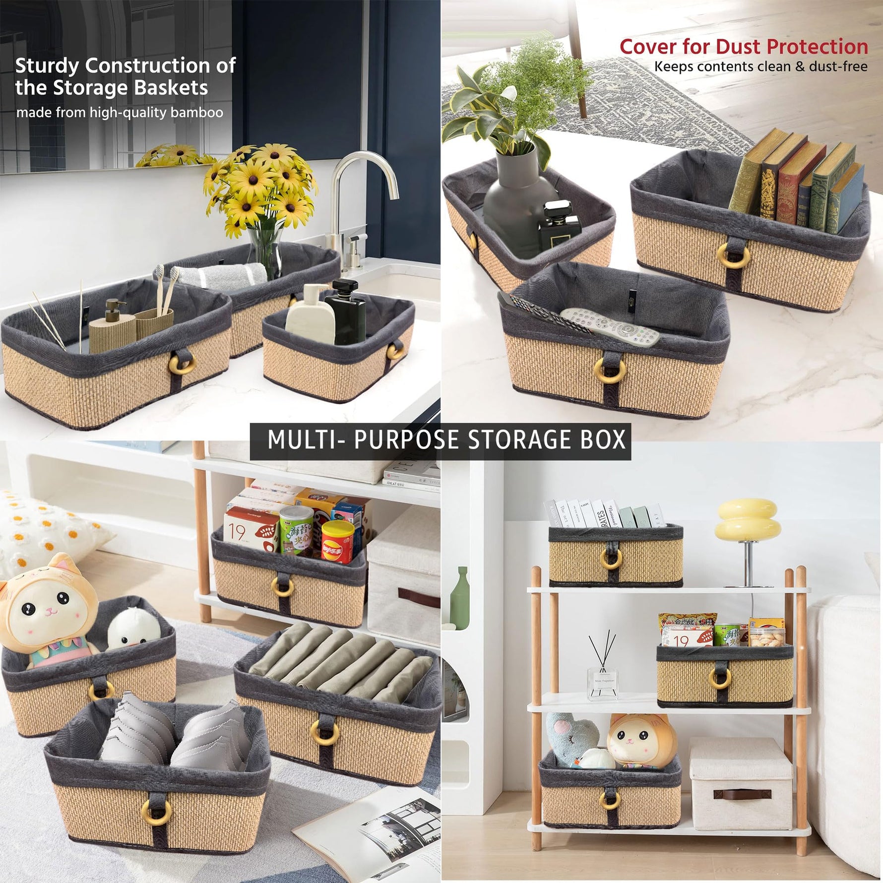 Brick Storage Box Bamboo (Beige,30x20x12 cm)