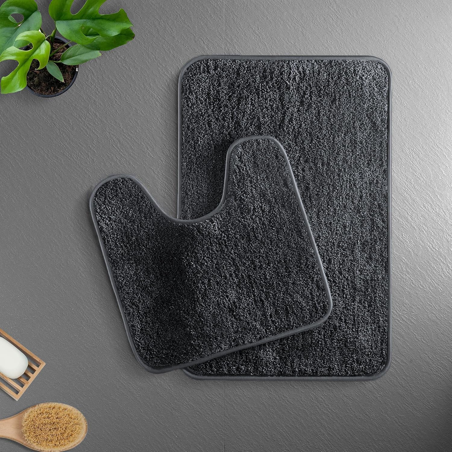 Newman Polyester Contour Bath Mat Set of 2 (Anthra 45x75 cm & 40x45)