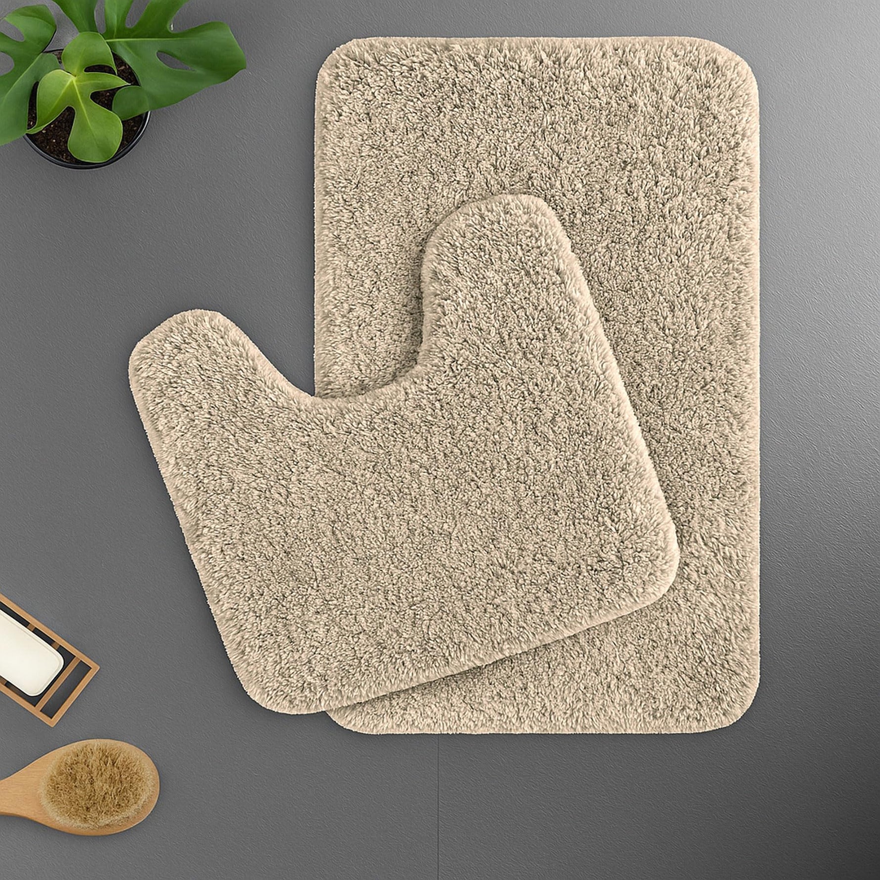 Polyester Contour Bath Mat Set (Beige, 45x 75 cm & 40x45)