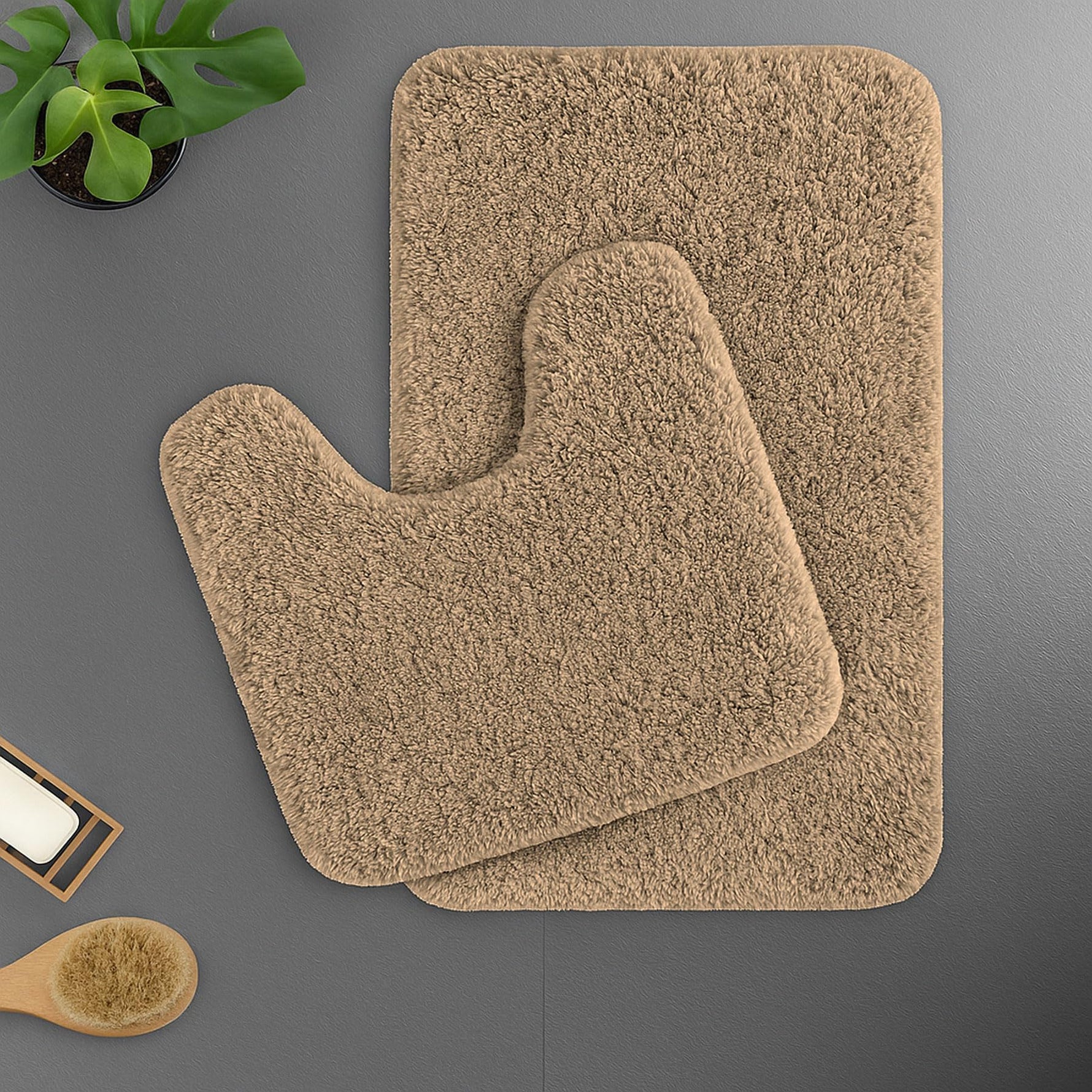 Polyester Contour Bath Mat Set (Gold , 45x 75 cm & 40x45)