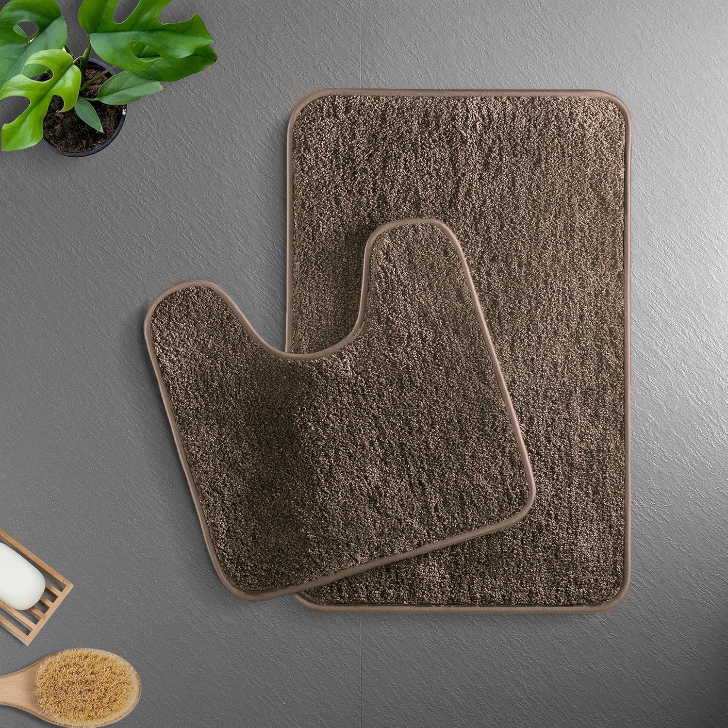 Newman Polyester Contour Bath Mat Set of 2 (Chocolate 45x75 cm & 40x45)