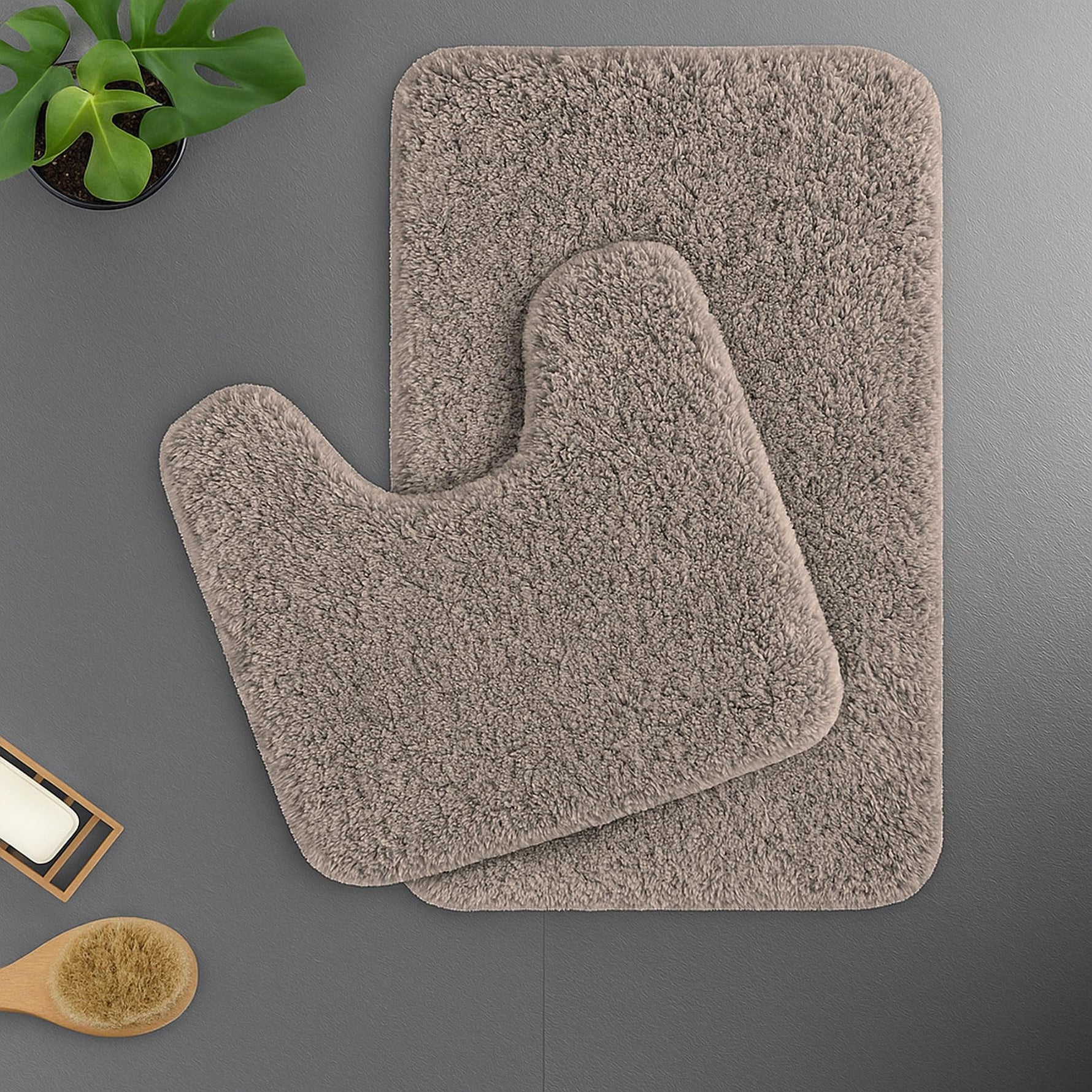 Polyester Contour Bath Mat Set (Taupe  , 45x 75 cm & 40x45)