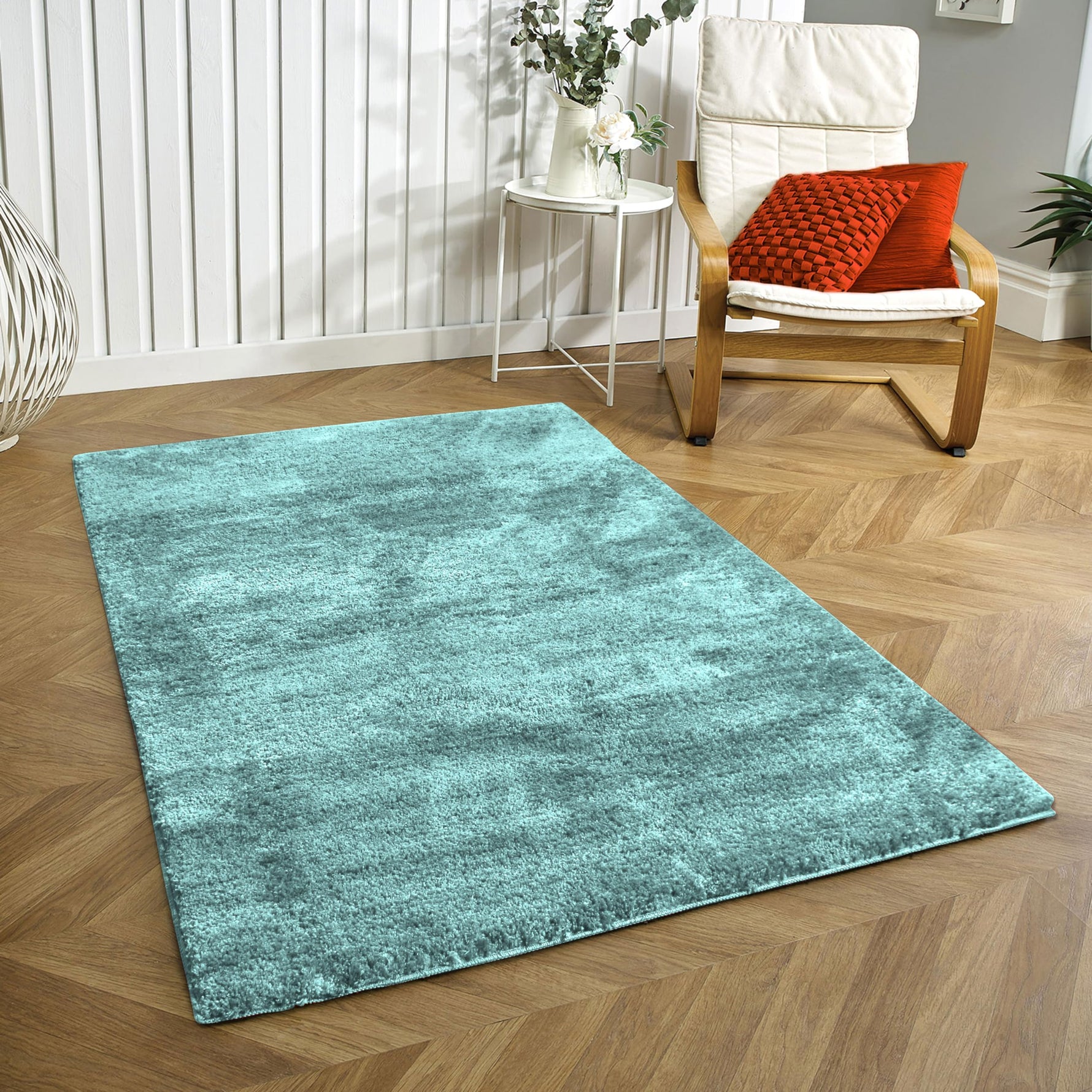 Newman Microfiber Shaggy Carpet for Living Room - 6x7 Feet, Aqua