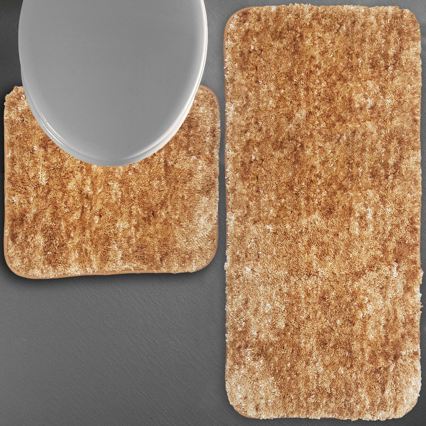 Hawaii Contour Rugs for Bathroom Set of 2(Anti Gold, 60 x 90 Cm)