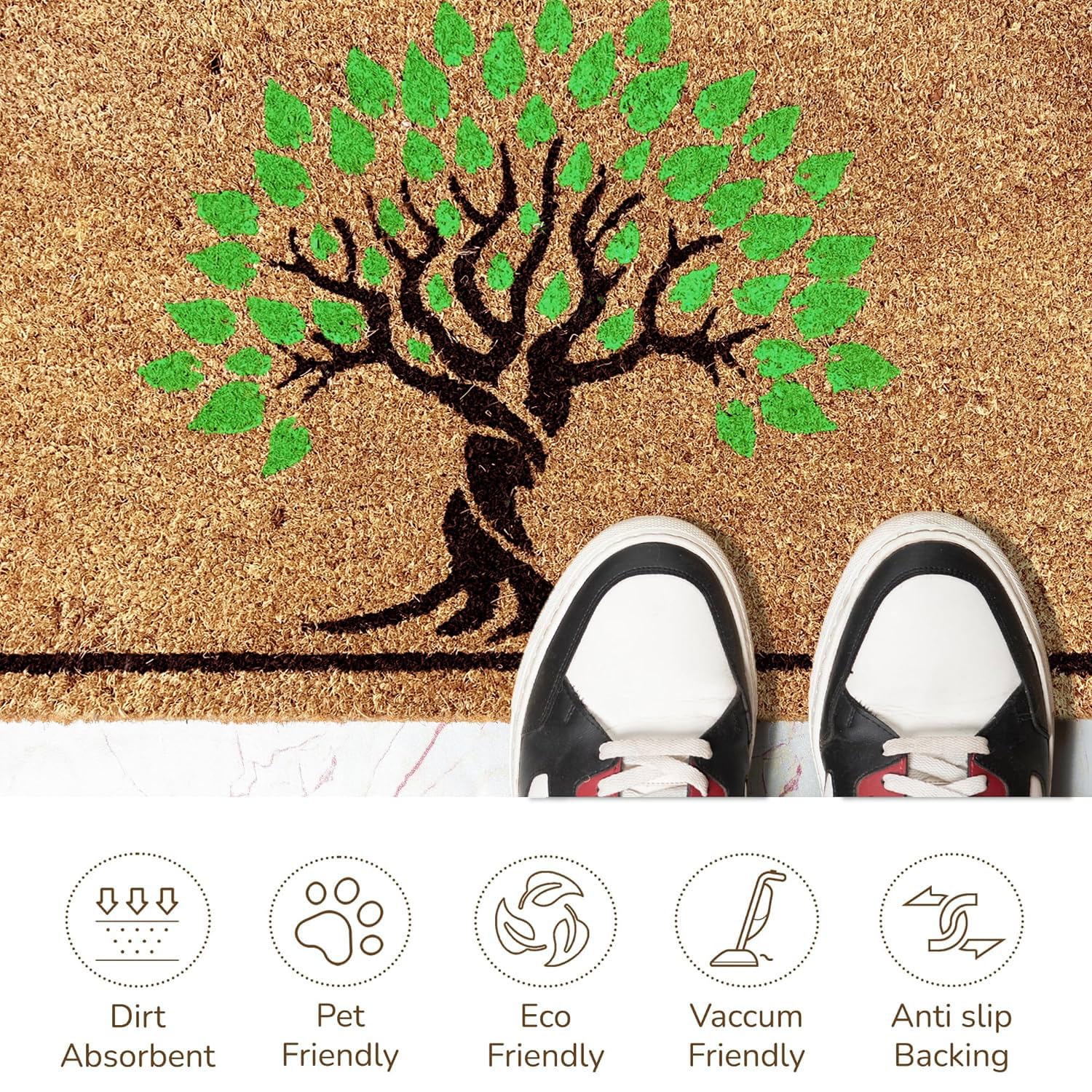 Coir Doormat for Home Entrance (Tree Print Design ,71x45 cm)