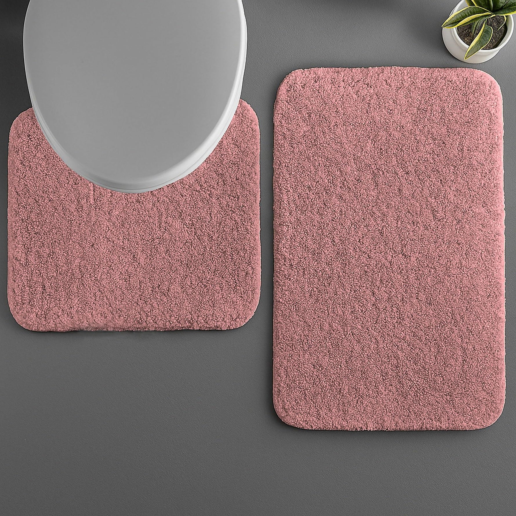 Polyester Contour Bath Mat Set (Fuscia, 45x 75 cm & 40x45)