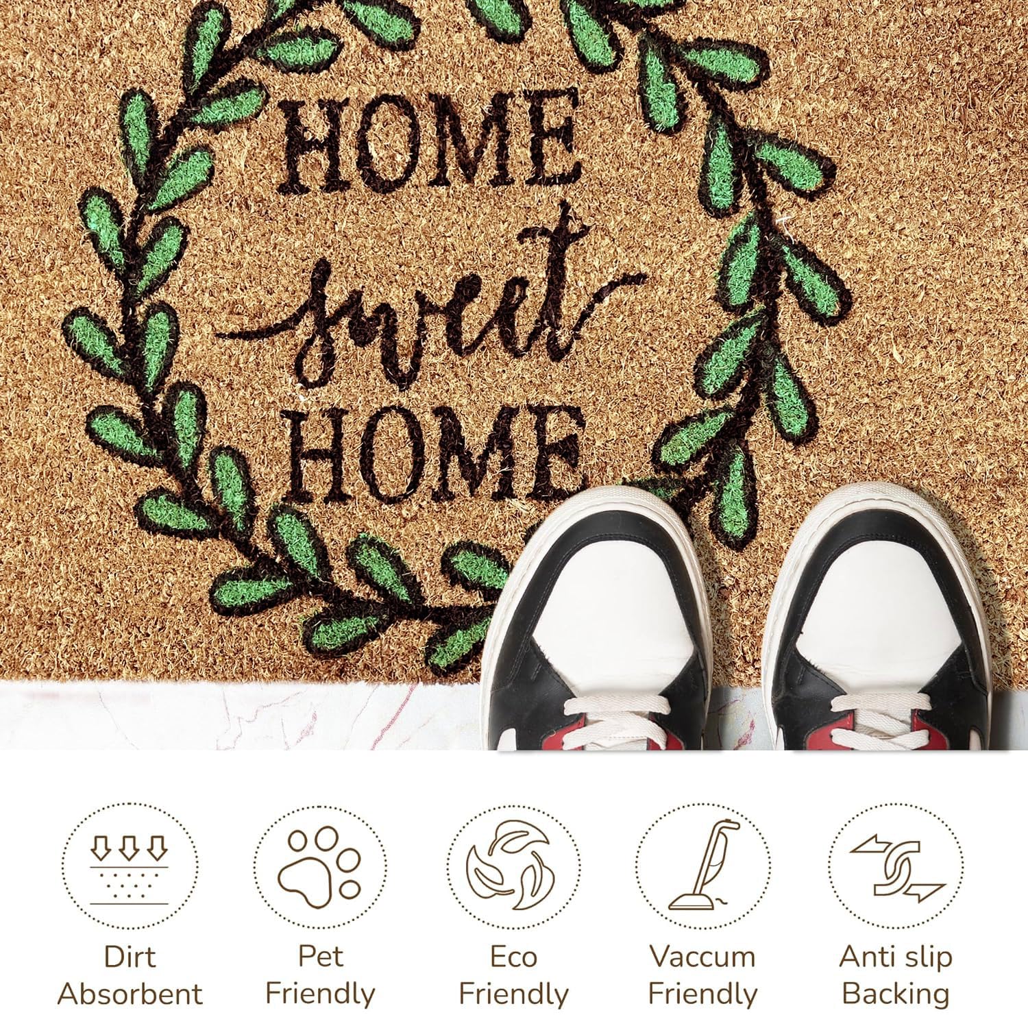 Coir Doormat for Home Entrance (Home Sweet Home Print ,71x45 cm)