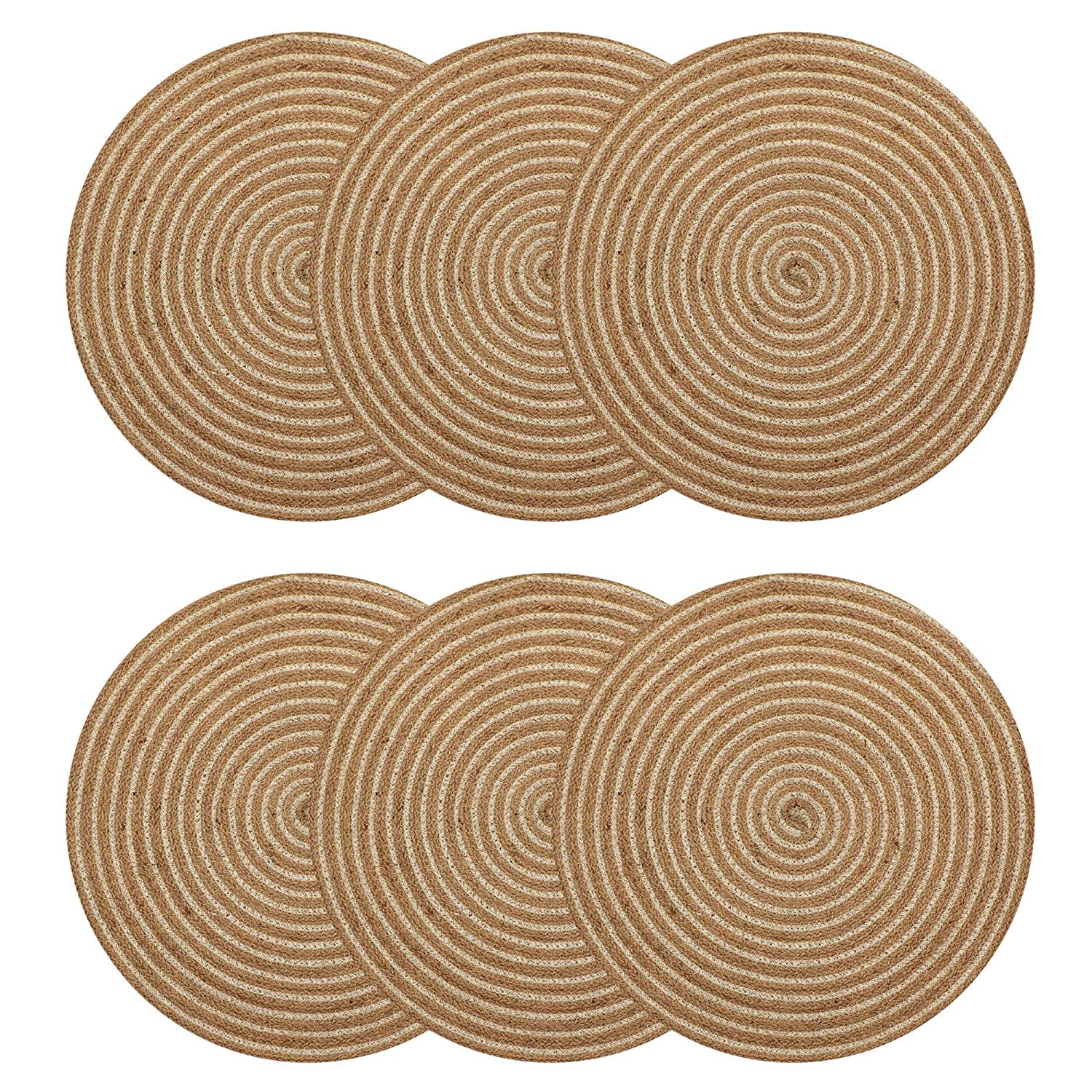 Natural Jute Placemat for Dining Table Set of 6 (Beige, 15x15 Inch)